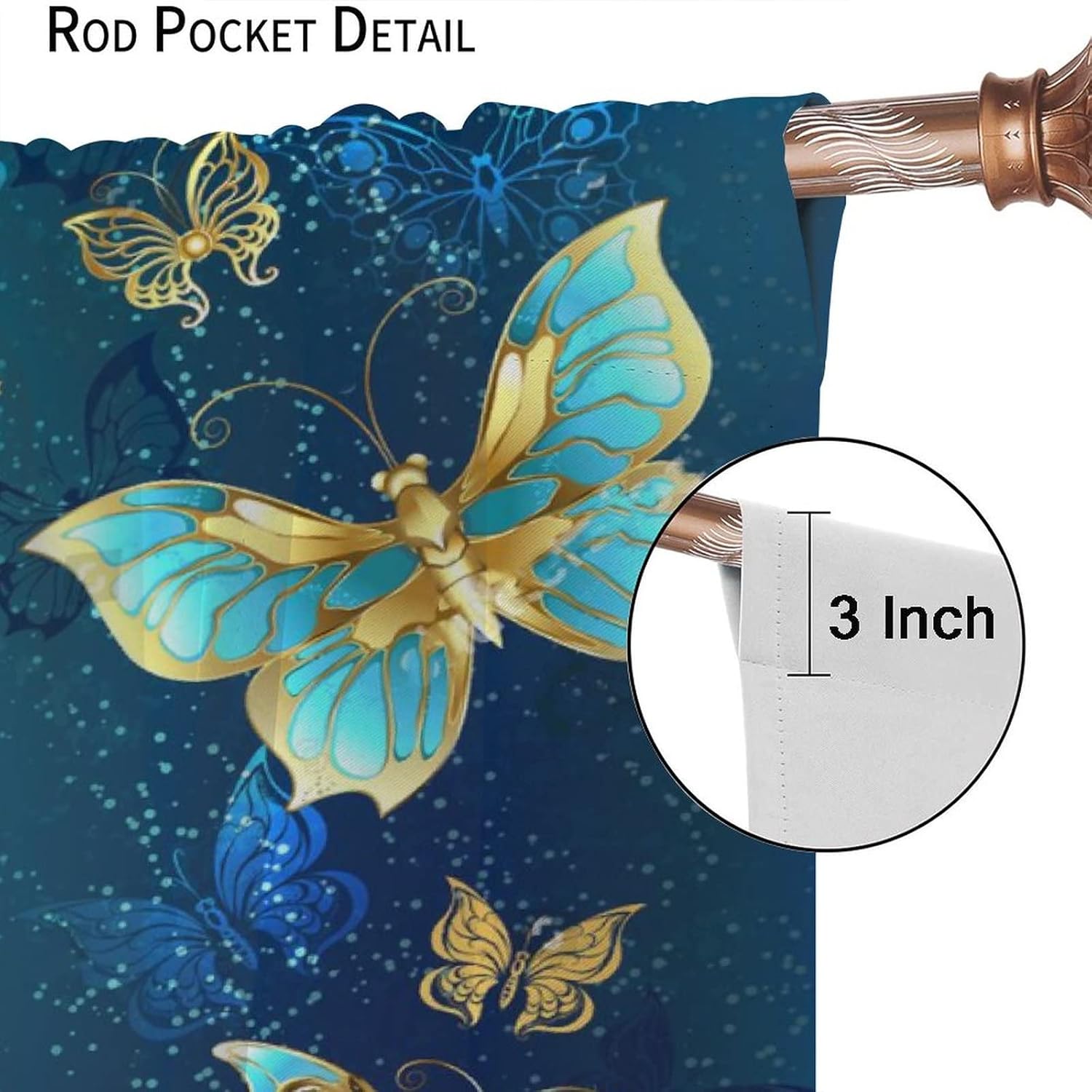 Butterfly Curtain for Girls Bedroom Decor,Blue Irises Yellow Daisies Floral Background Print Window Drapes for Kids Living Room Kitchen Decor Blackout Draperies for Bedroom Window 42x45in