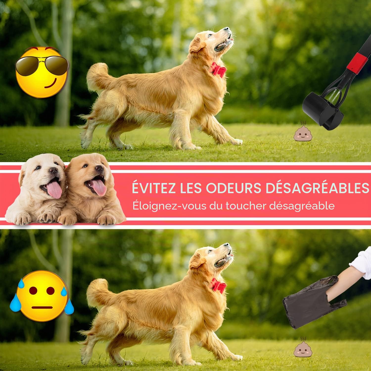 Nobleza Pelle Ramasse Crottes 66 cm à Grande Tête, Poop Scoop d'une Seule Main Pelles/Sacs/Crottes pour Chien