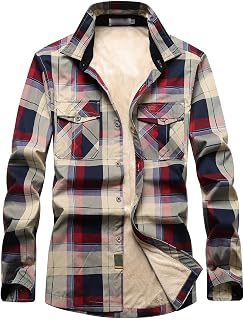 Duohropke Lumberjack Jacket Men's Cotton Checked Lumberjack Shirt with Chest Pocket Winter Long Sleeve Shirt Jackets Men Warm Fanel Shirt Soft Thickened Transition Jacket