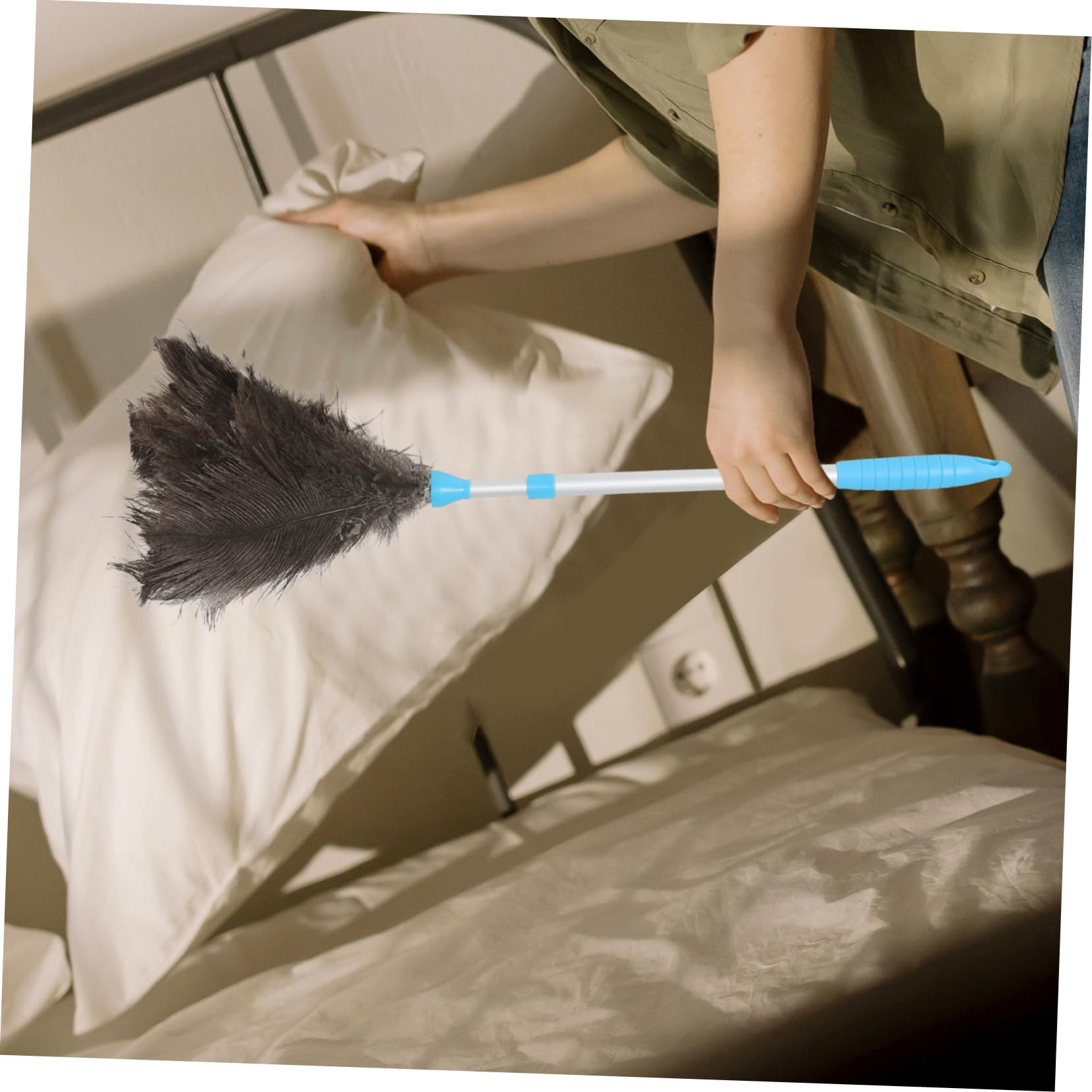 Plumero De Avestruz Telescópico Mango Reutilizable y Lavable para Limpiar Ventiladores De Techo Techos y Lámparas De