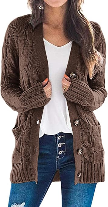 Women's Open Front Cardigan Sweaters Fall Fashion Button Down Cable Knit Chunky Winter Outerwear Coats