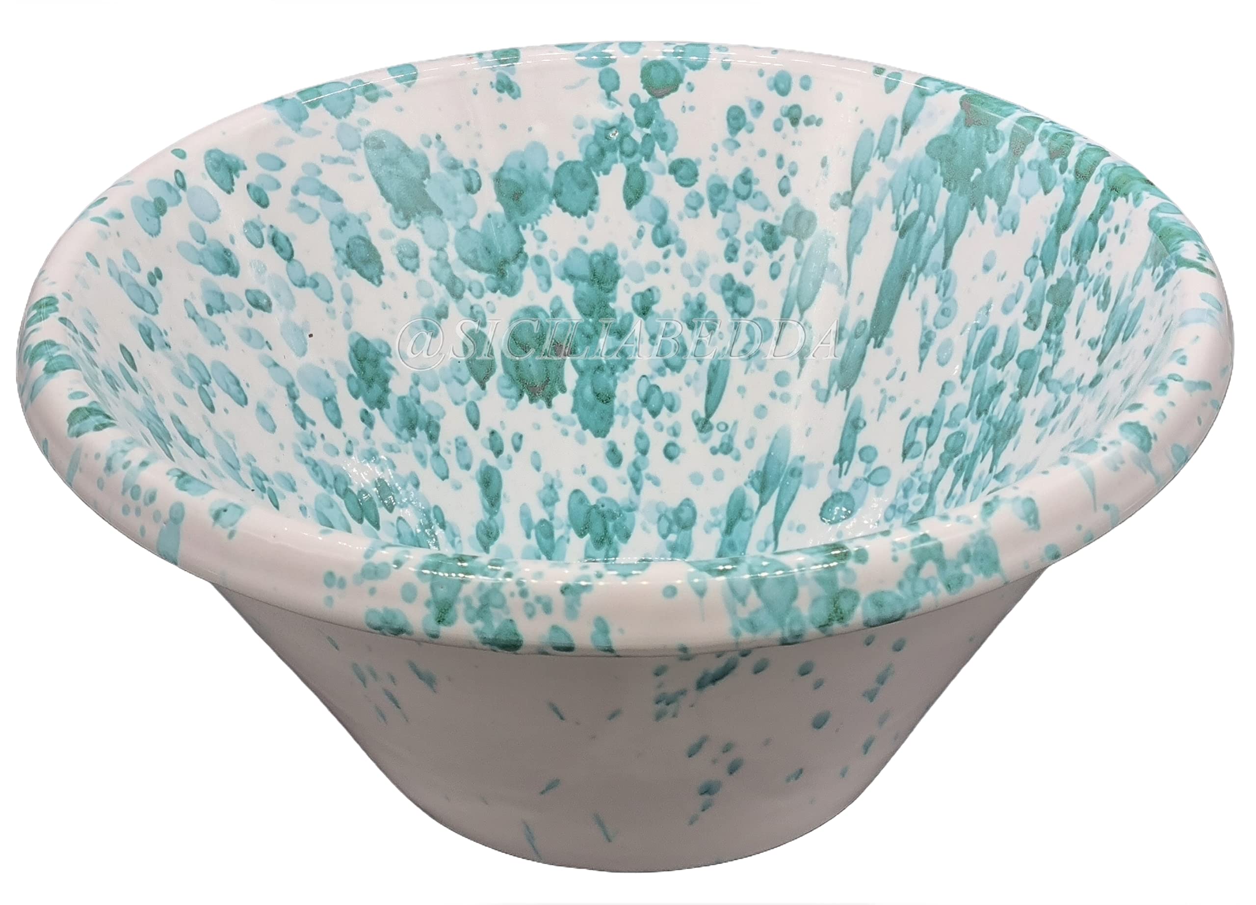 SICILIA BEDDA -LEMMO SICILIANO/INSALATIERA in CERAMICA SICILIANA DI Caltagirone - Diametro 30 Cm Altezza 15 CM (Schizzato Verde)