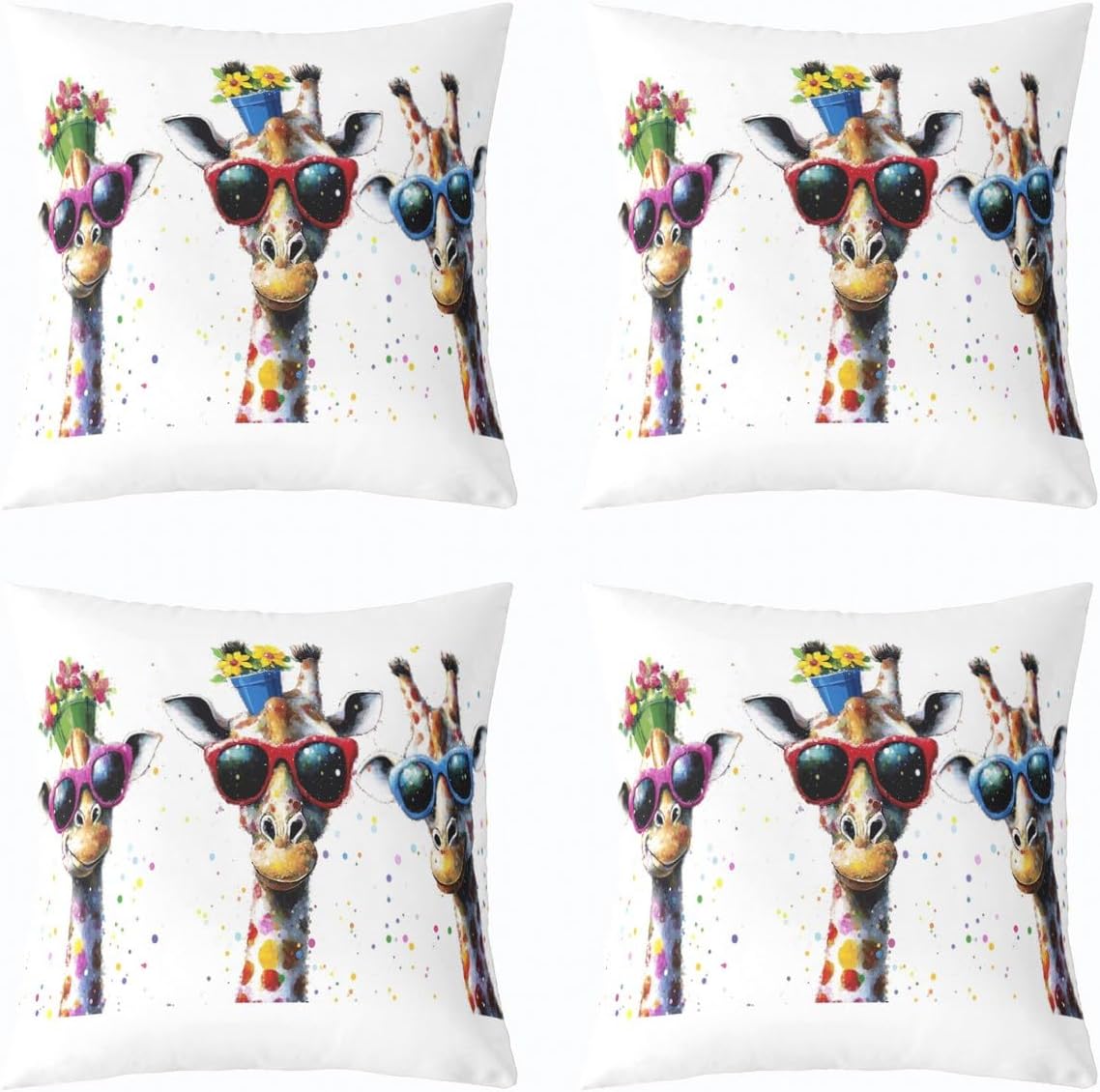 jejeloiu Cute Giraffe Throw Pillow Covers 16 x 16-Inch Kids Zoo Animal Floral Square Cushion Covers Set of 4 Boys Girls Cartoon Animal Pillow Cases Wildlife Throw Pillowcases for Sofa Couch Chair