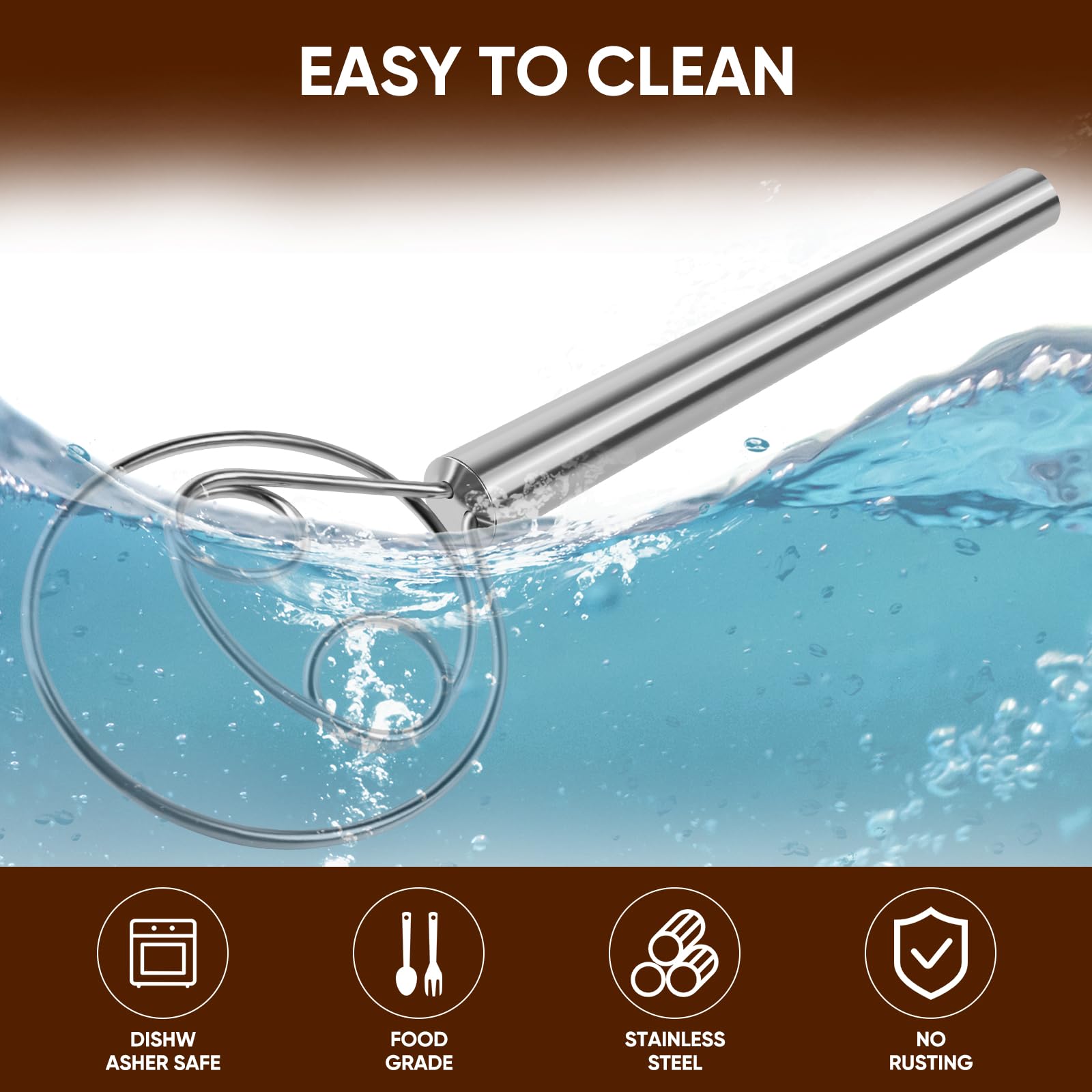 Maxjoy Batidor de masa danés, batidor de pan con gancho de acero inoxidable, batidor tradicional holandés, herramienta manual mezcladora de masa y herramientas y suministros para hacer pan de masa