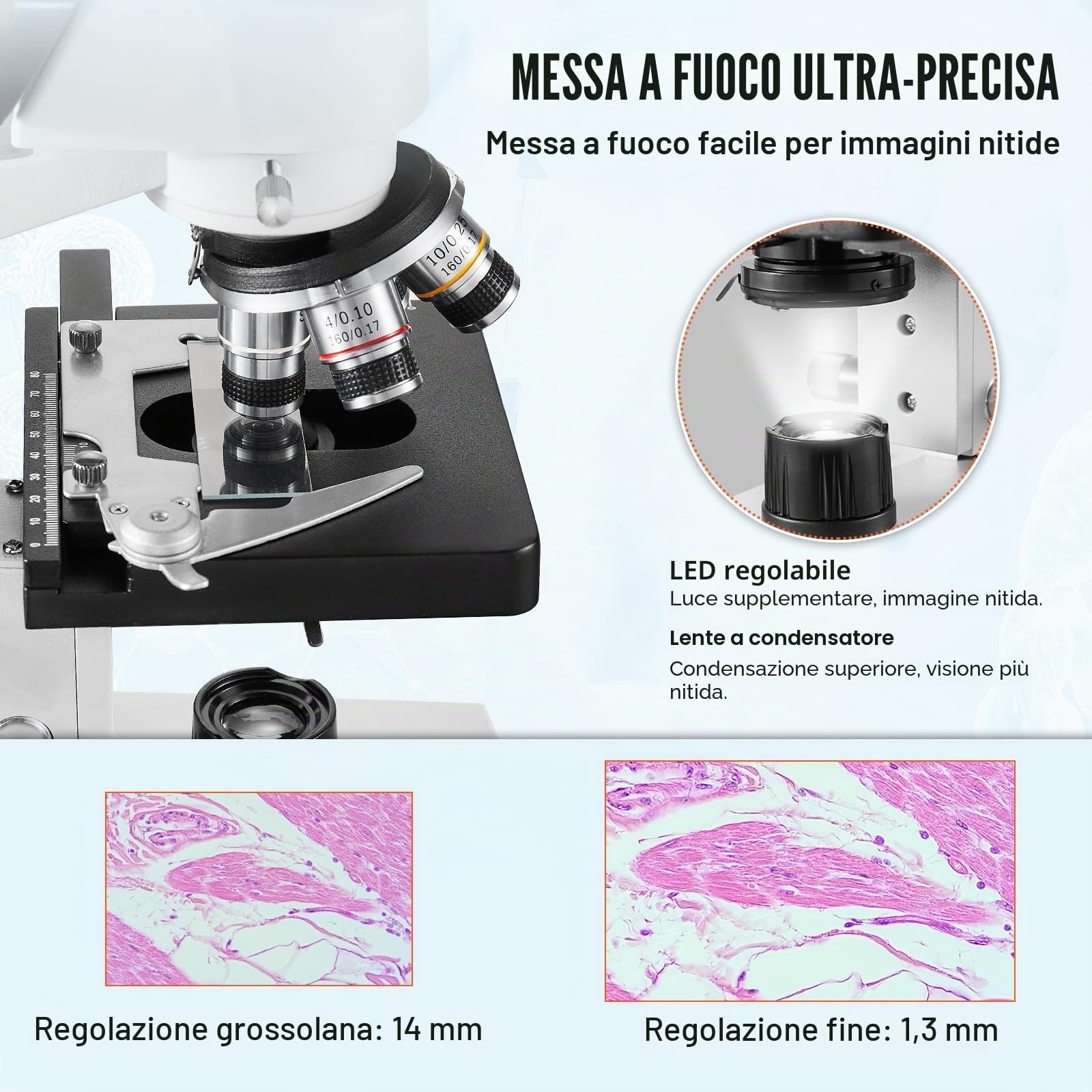 VEVOR Binocular Compound Microscope, 40X-2500X Magnification, Binocular Compound Lab Microscope with LED Illumination, Two-Layer Mechanical Stage, Includes Phone Holder & Microscope Slides