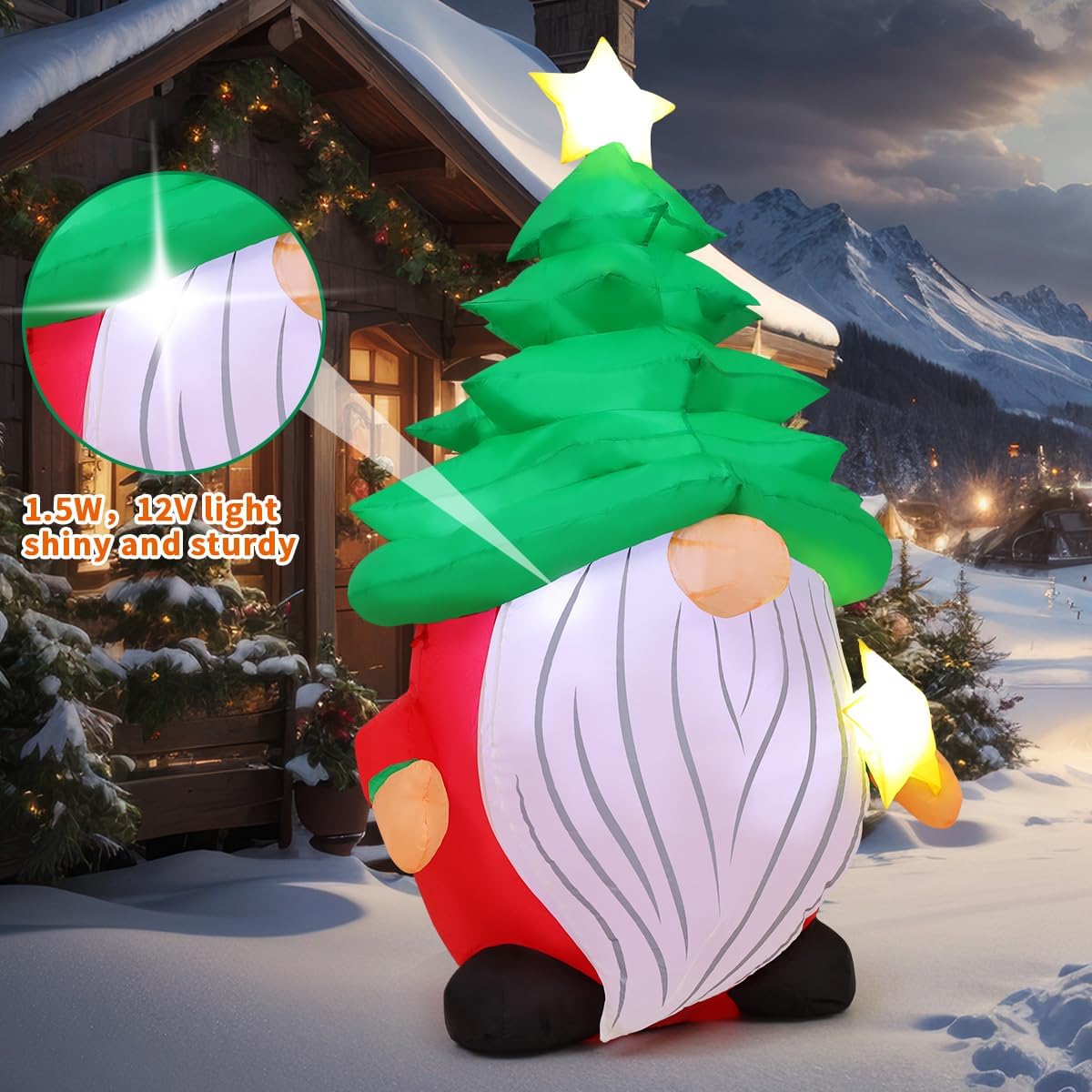 COMIN 5.4 FT Christmas Gnomes Inflatables Outdoor Decorations Inflatable with Tree Blow ups with Built-in LEDs for Yard Party Lawn Decor