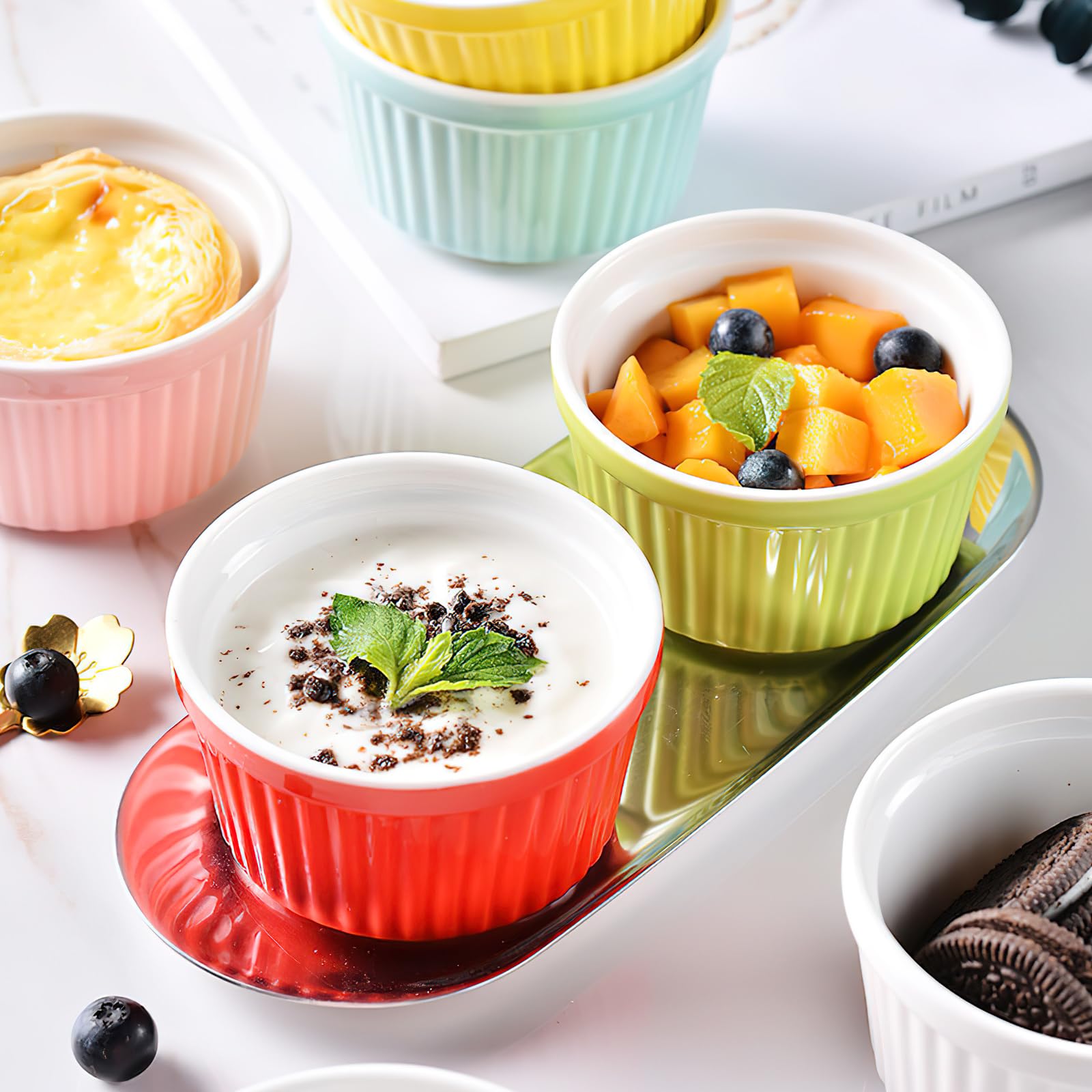 Lot De 8 Ramequins En Porcelaine (113,4 G Blanc), Plats à Souffler, Passent Au Four, Pour Crème Brûlée, Crèmes, Puddings, Mini Desserts, Confitures, Sauces, Ramequins Pour La Cuisson