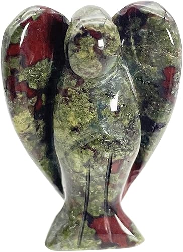 Fekuar Piedra de sangre de dragón natural, cristal curativo, estatua de ángel guardián, escultura de bolsillo de piedra de palmera, decoración de