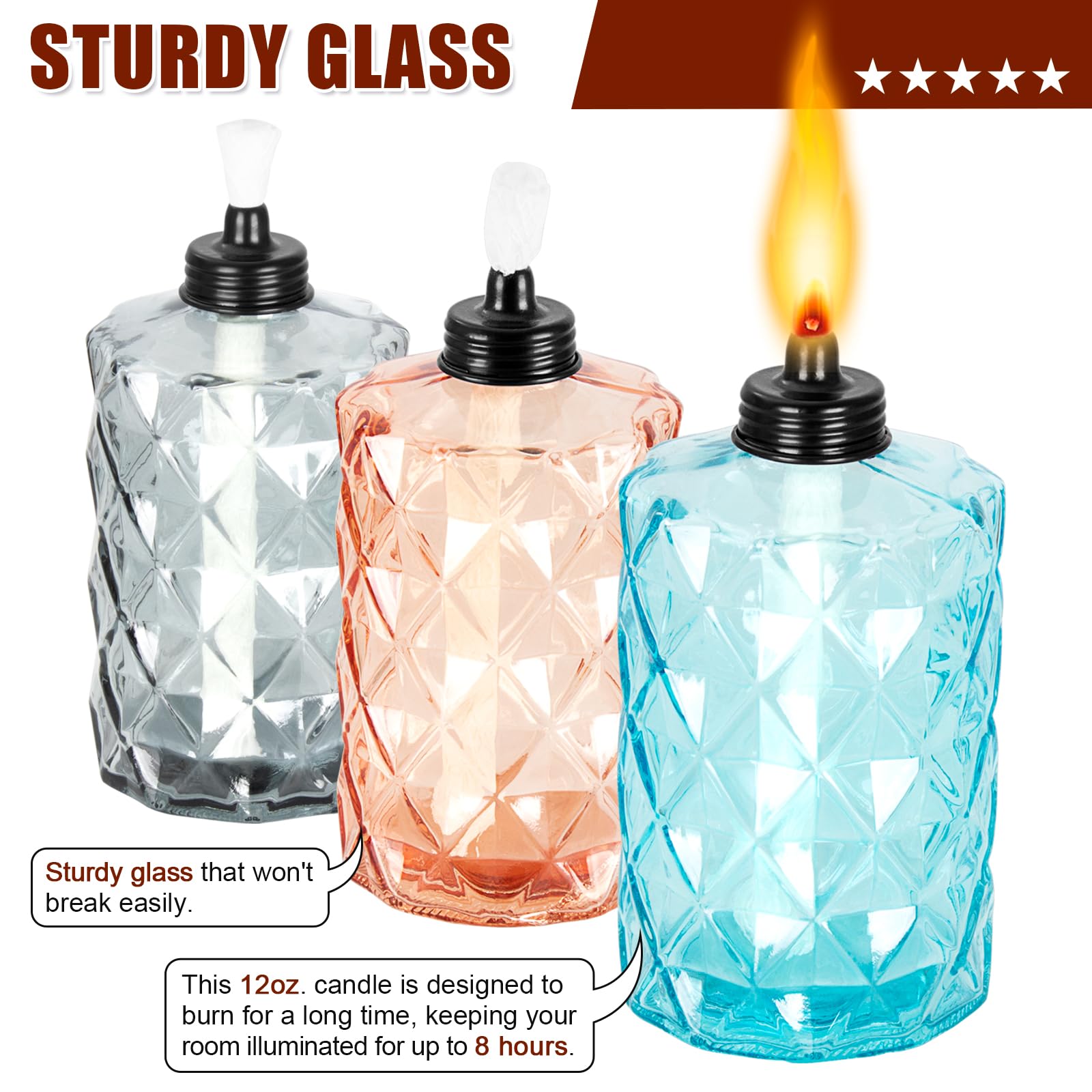 Nonley Glas-Tischfackeln Set – 4 Stück, Nachfüllbar Mit Citronella