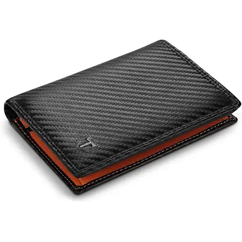 TEEHON Carteras de Cuero de Fibra de Carbono con Bloqueo RFID para Hombre con Bolsillo para Monedas con Cremallera, 11 tarjeteros, 2 Ventanas de identificación, 2 Compartimentos para Billetes