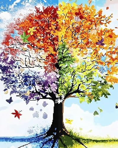 AxiangziK Cross Stitch Kits for Adults Beginners,Colorful Tree DIY Gift Embroidery Needlework Crafts Home Decor 16x20 inch Easy (11CT Pre-Printed)