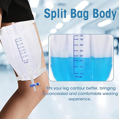 Miniatura 2 de Bolsa de pierna de catéter de 25.4 fl oz para hombres y mujeres, paquete de 10 bolsas de drenaje urinario con válvula antirreflujo, correas de tela