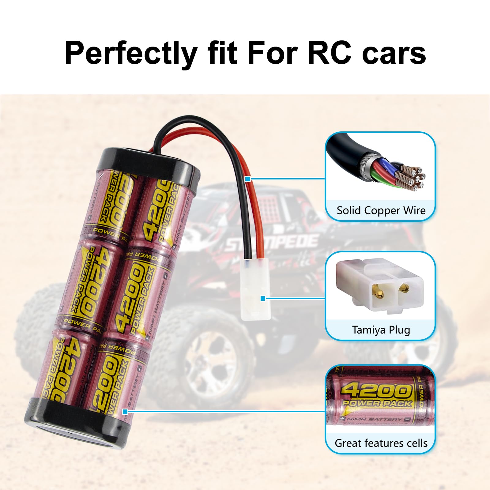 melasta NiMH Batteria 7.2V 4200mAh Remote Racing Batteria Pack con Tamiya Plug per Modellini di Automobili, Aerei