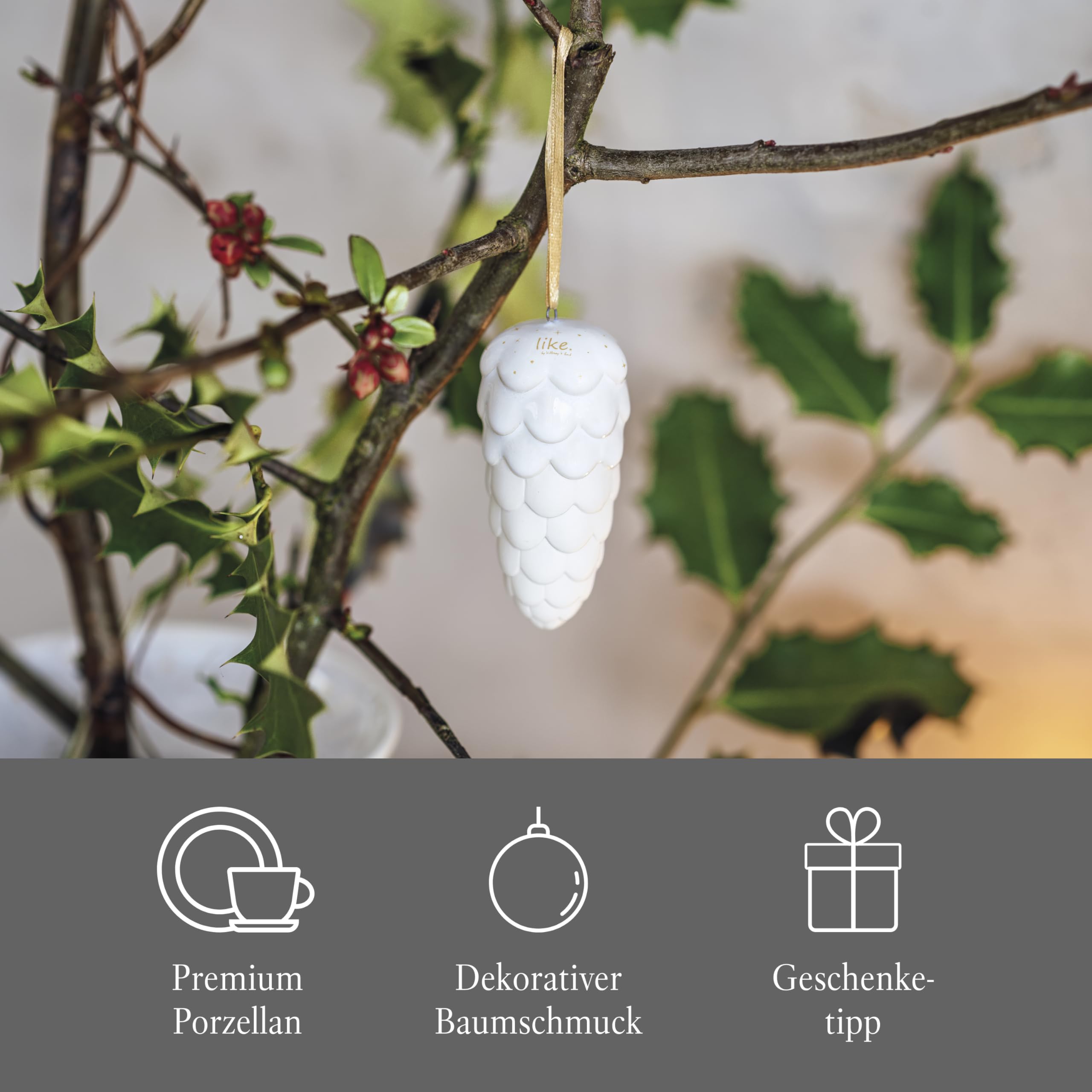 like. by Villeroy & Boch – Winter Glow ozdoba szyszka jodłowa, dekoracja świąteczna z porcelany Premium, ozdoba choinkowa, 4 x 4 x 9 cm