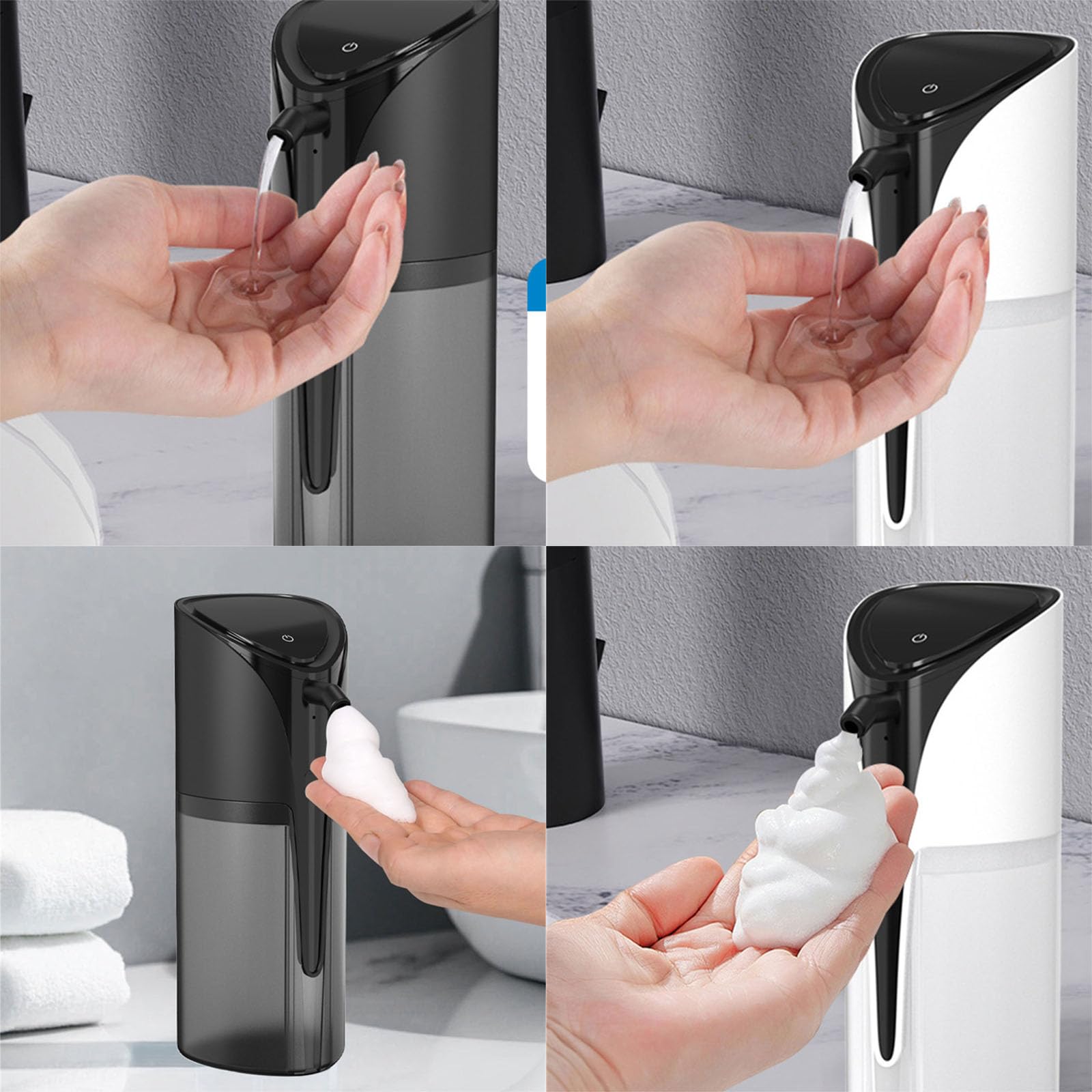 Dispensador de jabón con sensor de movimiento USB C, recargable, sin contacto, ajustable, impermeable, para baño y cocina, sensor de movimiento