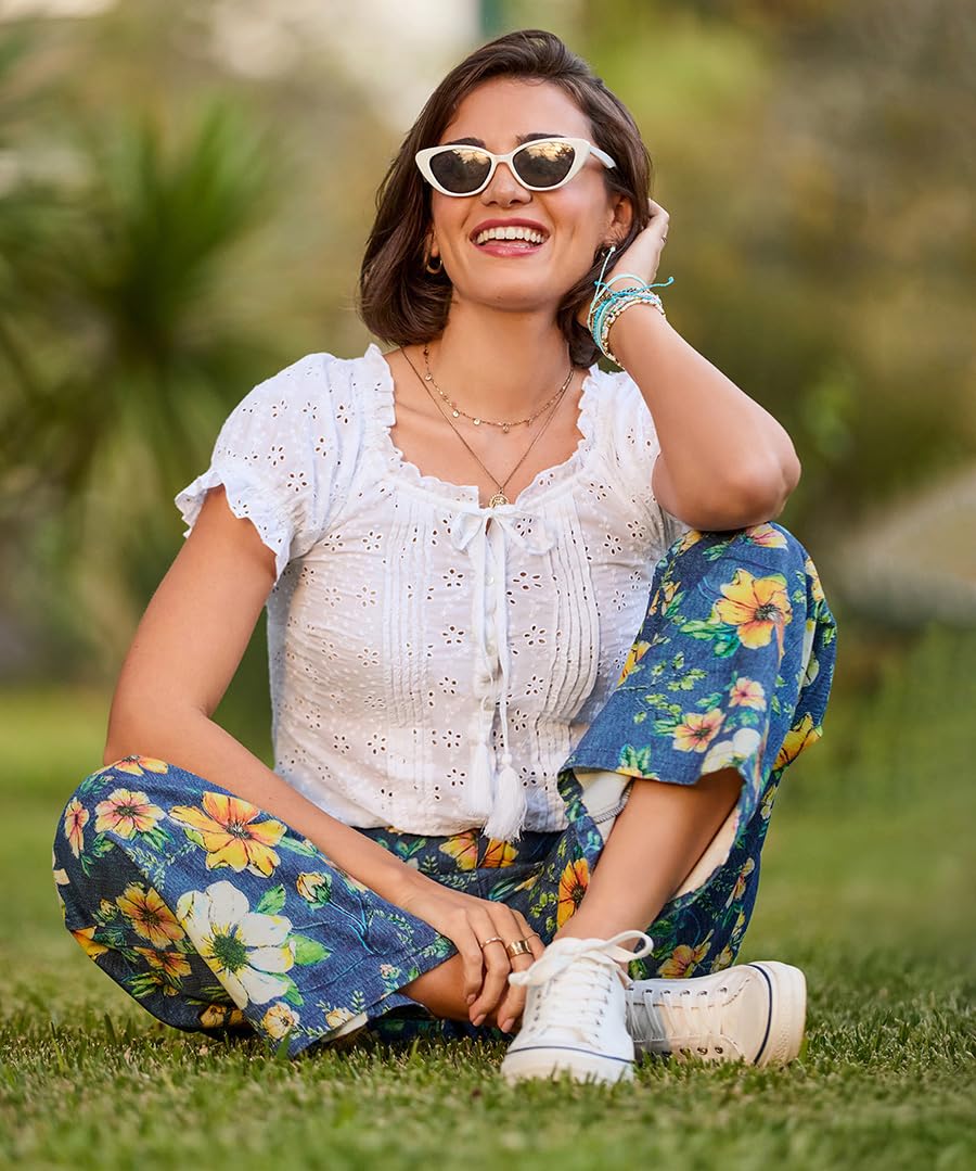 Joe Browns Top da Donna in Pizzo Sangallo con Nappe e Bottoni, Bianco, 44