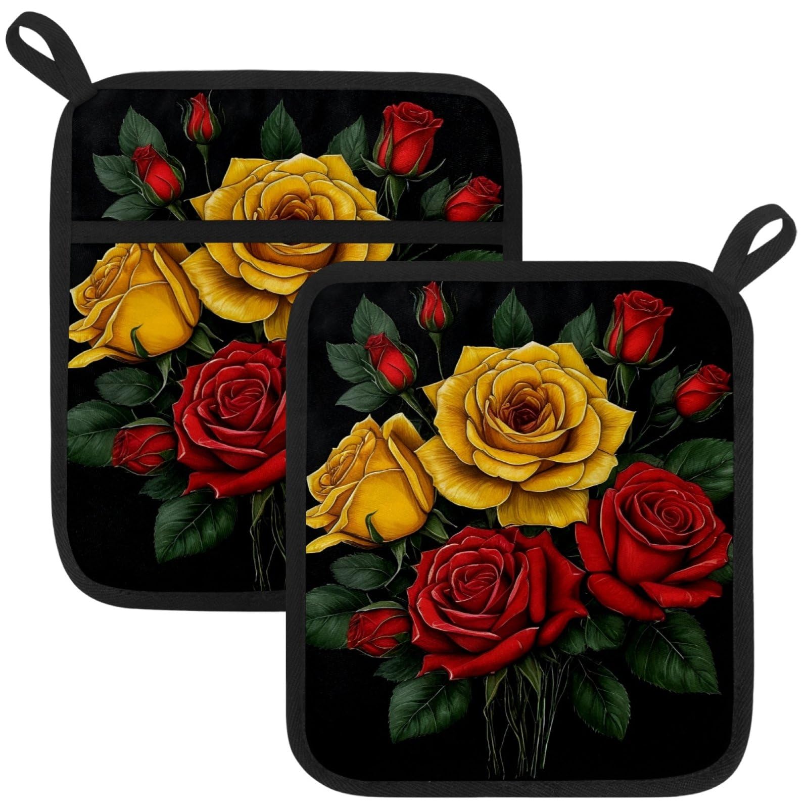 VAPOKF Rose Bouquet Kitchen Hot Pot Holder, Pot Holders Heat Resistant Pot Holder with Pocket Heat Resistant Trivets for Hot Pans Cotton Pot Mitts for Kitchen Cooking Baking