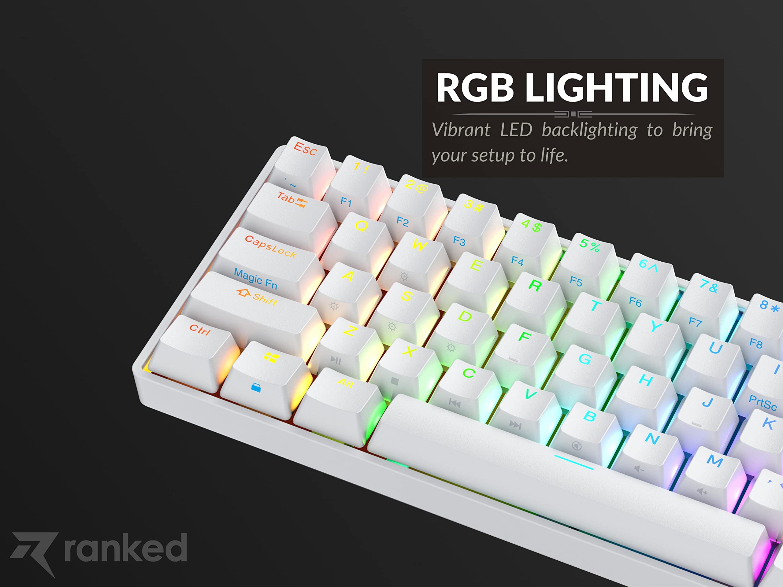 Ranked S60 Supernova Clavier Mécanique de Jeu 60% | Hot Swap Gaming Keyboard | 61 Touches Programmables | RGB LED | Mac, PC Windows | QWERTY ANSI US (Blanc, Gateron Optical Blue)
