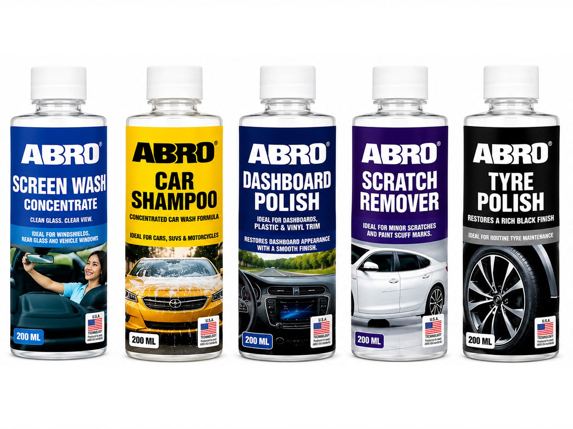 ABRO 5-in-1 Car Care Kit Car Shampoo, Screen Wash Concentrate, Dashboard Polish, Scratch Remover & Tyre Polish Includes Microfiber Cloth, Sponge & Applicator Pad Complete Car Cleaning Kit-image-19