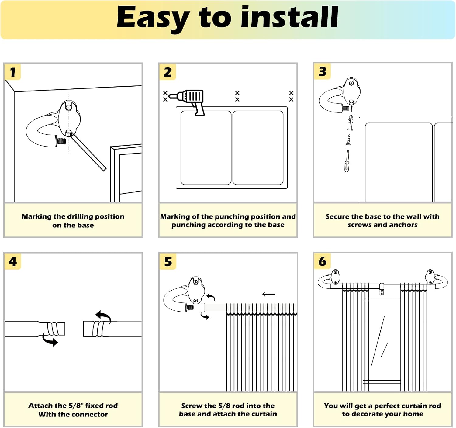 Wrap Around Blackout Curtain Rod 36-88 Inch (3-7.3 Ft), 5/8" Adjustable Curved Window Rod for Room Darkening, Modern Single Drapery Rod for Living Room Windows, Gold, 2 Pack
