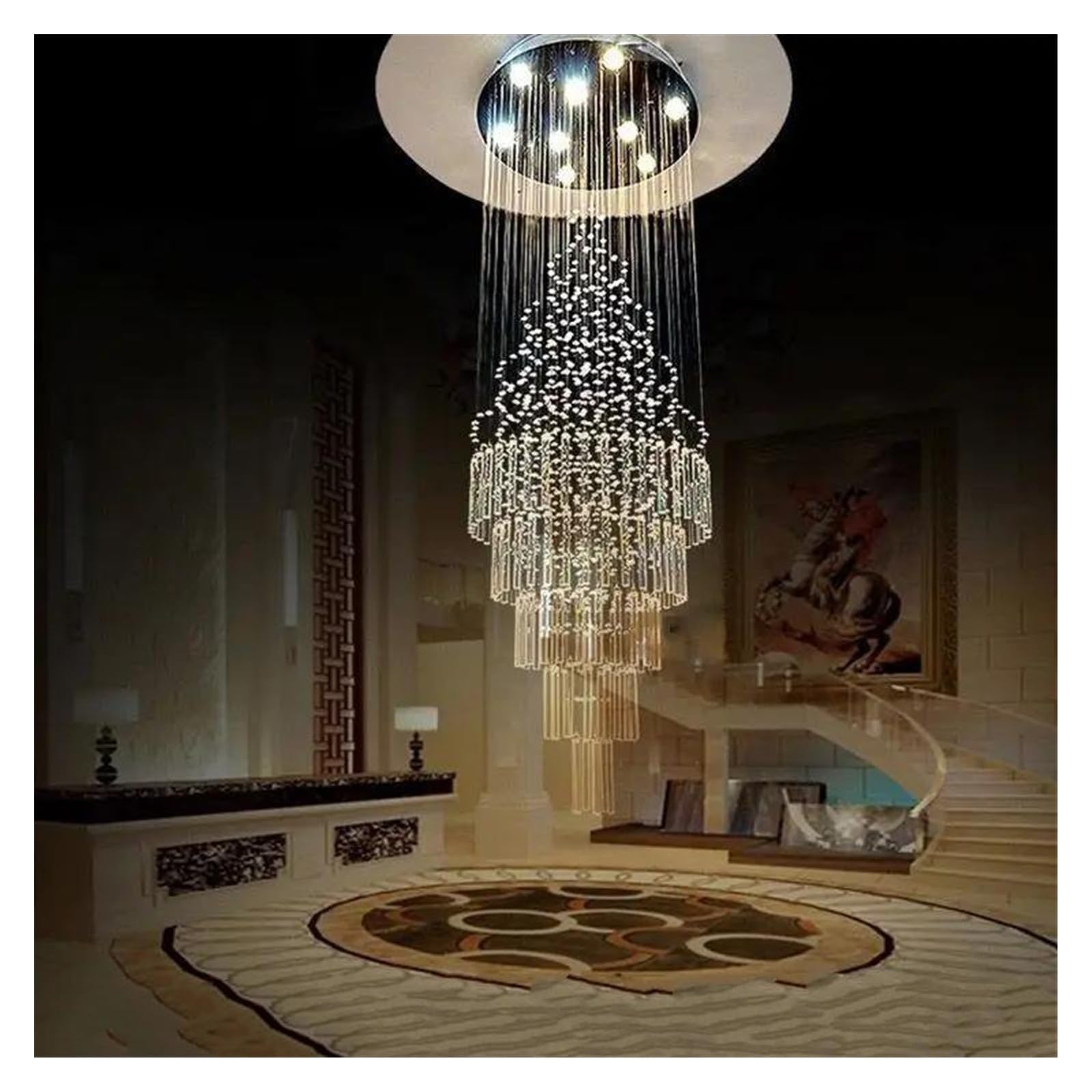 PCXEHUYP Modern Chandeliers LED Staircase Crystal Chandelier Hotel Restaurant K9 Lamp Villa Large Living Room Home Lighting(60CMx180CM)