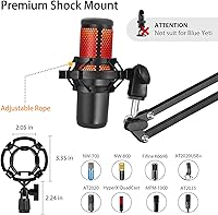 Vista 6 de Brazo de suspensión para micrófono con brazo de micrófono resistente para Blue Yeti, Hyperx Quadcast, soporte de micrófono ajustable con filtro