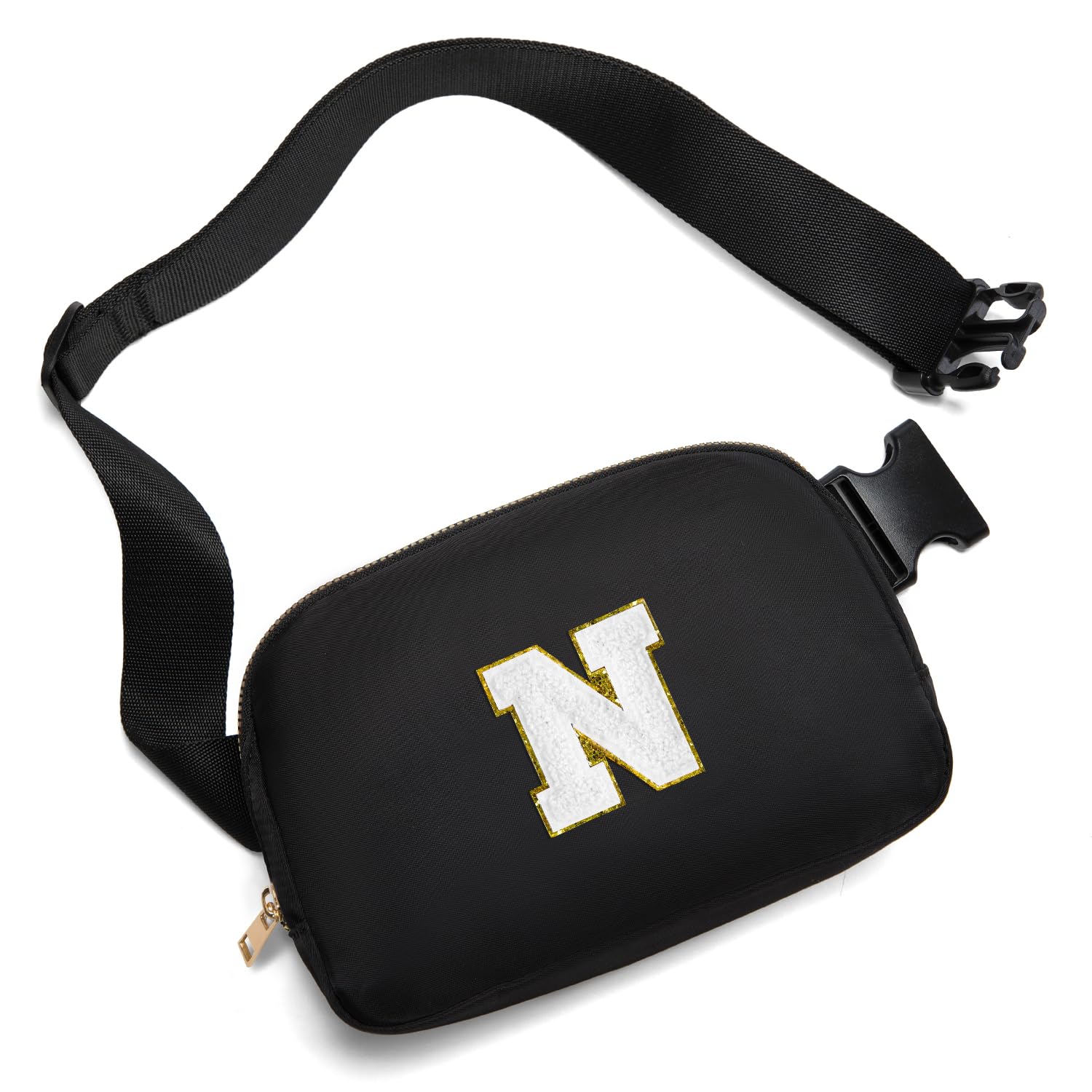 Gitus Birthday Gifts for 8 9 10 11 12 13 Year Old Girls Personalized Fanny Pack Crossbody Bags with Initial Letter Patch Belt Bag for Teen Girls Cute Trendy Stuff Travel Essentials (Black-N)