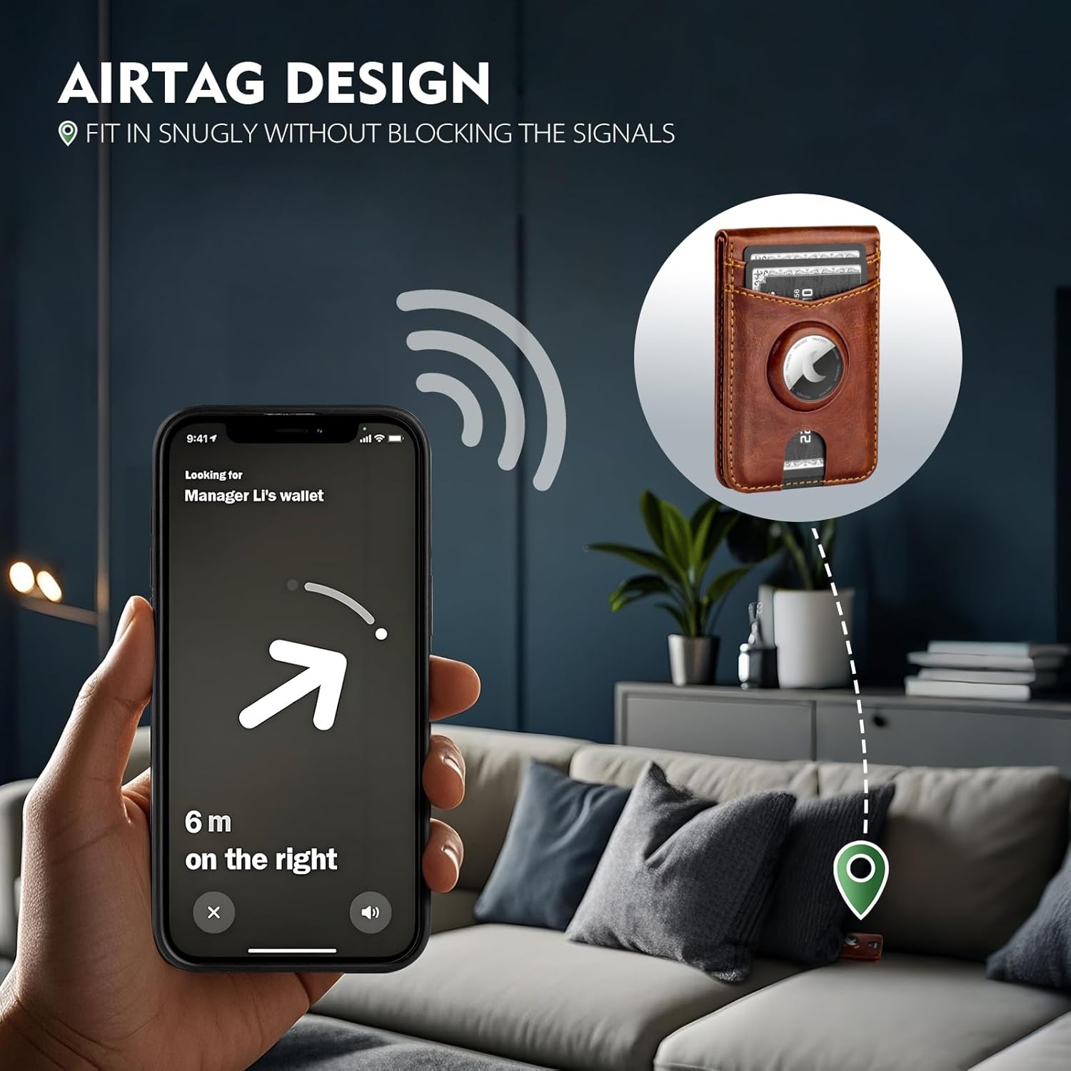 Compatible with MagSafe iPhone 17 Case Wallet with AirTag Holder,2 in 1 PU Leather Magnetic Detachable RFID Blocking Credit Card Holder Flip Cover Kickstand for Men Women,Brown - Image 3