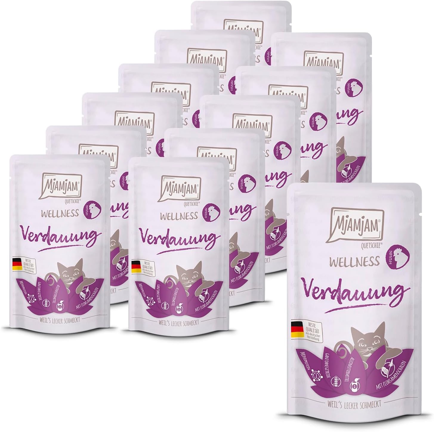 MjAMjAM - premium natvoer voor katten - Quetschie - culinair hert en kalkoen met verse veenbessen, pak van 12 (12 x 125 g), graanvrij met extra vlees
