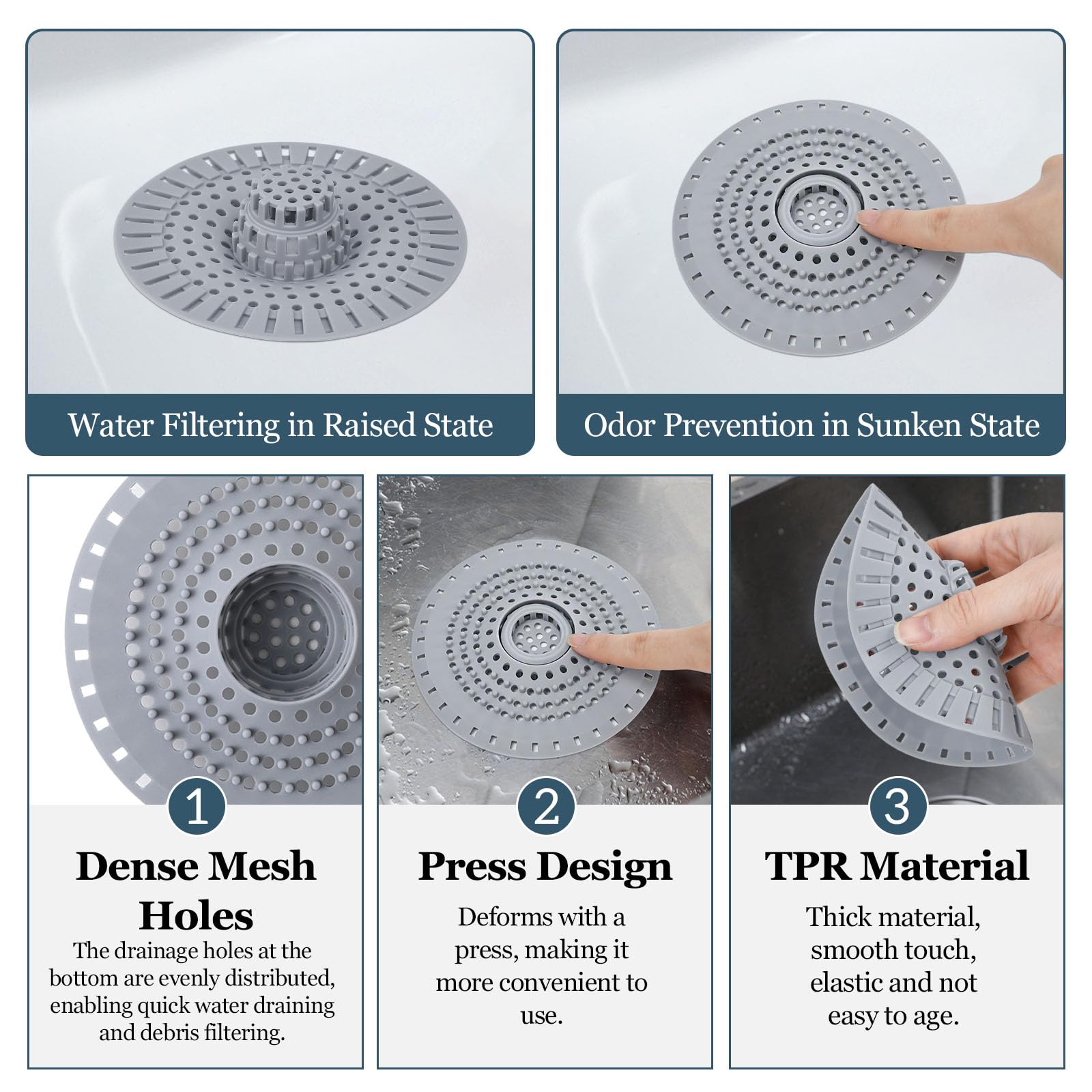 2 Pz Filtro per Lavello in Silicone Filtro di Scarico per Doccia con Ventosa Filtro per Capelli Protezione Scarico Protezione Scarico Lavello Raccoglitori di Capelli per Cucina Vasca e Bagno