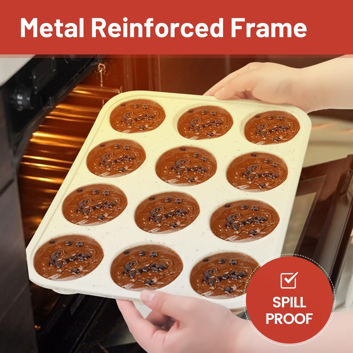 CAKETIME Silikon Backform, Silikon-Muffinform, metallverstärkter Rahmen, Cupcake-Form, 12 Tassen, normale Größe, leicht zu bewegen, Backofen, Muffinformen, antihaftbeschichtet, 12 (2)