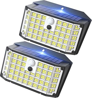 CLAONER Solar Lights Outdoor Waterproof 𝟐 𝐏𝐚𝐜𝐤/176LED Solar Motion Sensor Lights for Outside with 3 Modes 270°Wide Angle Wireless Solar Powered Deck Fence Light for Security