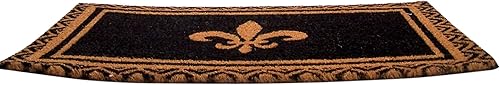 Miniatura 2 de Wowser Felpudo de fibra de coco con diseño de flor de Lis en tono dorado con fondo negro, 29.5 pulgadas