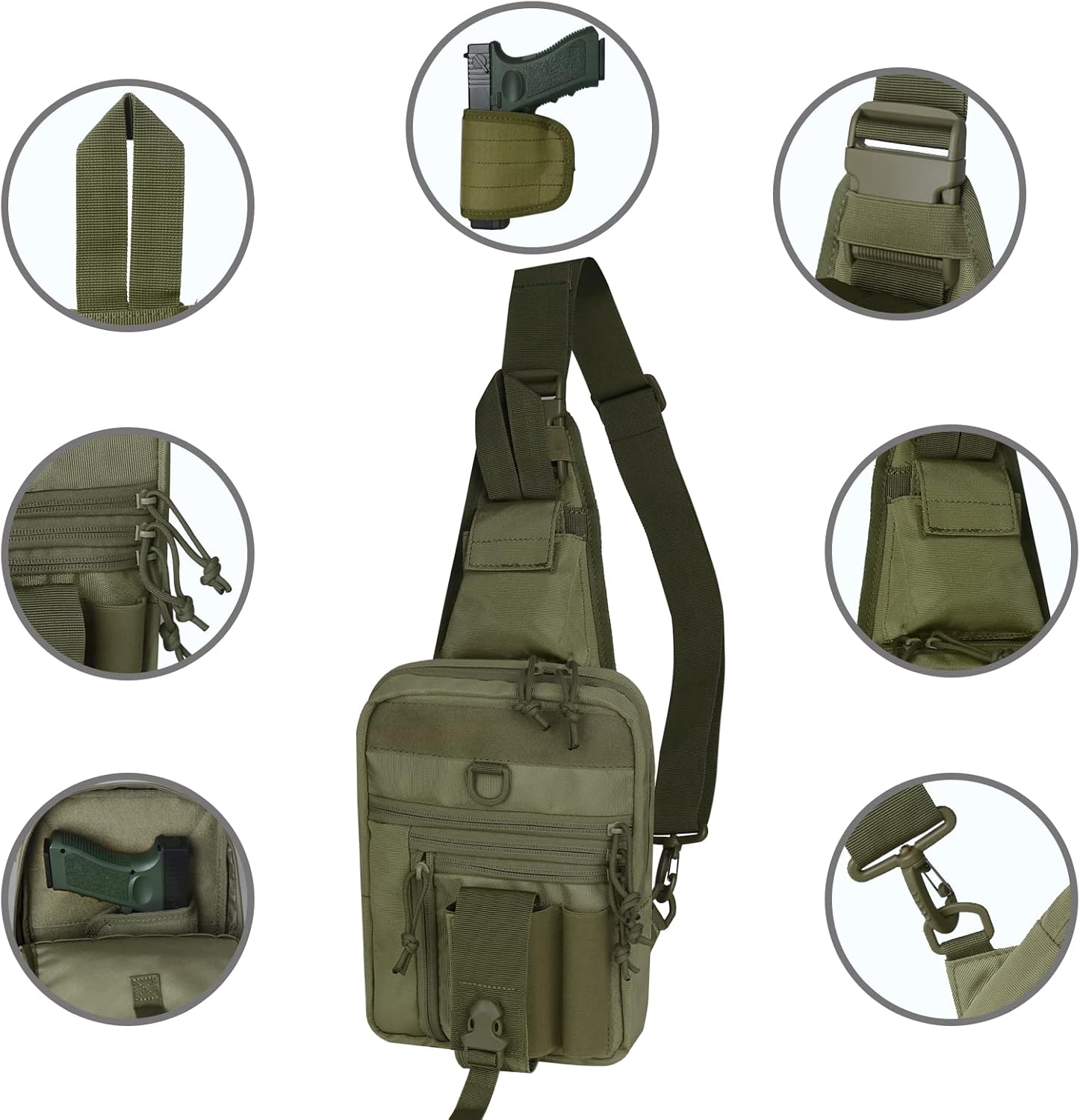 Tactical Chest Sling Pistol Bag Concealed Carry Handgun Chest Crossbody Pack Holster Shoulder Bag for Right Left Hand Ambidextrous - Image 2