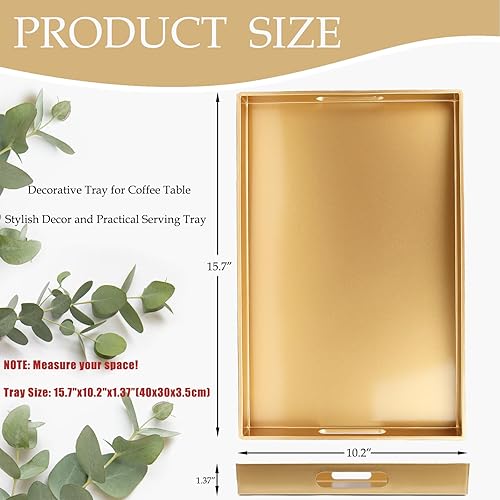 Miniatura 2 de Spsyrine Bandeja decorativa dorada con asas, elegante bandeja de plástico para mesa auxiliar otomana, sala de estar, decoración del hogar, 15.6 x