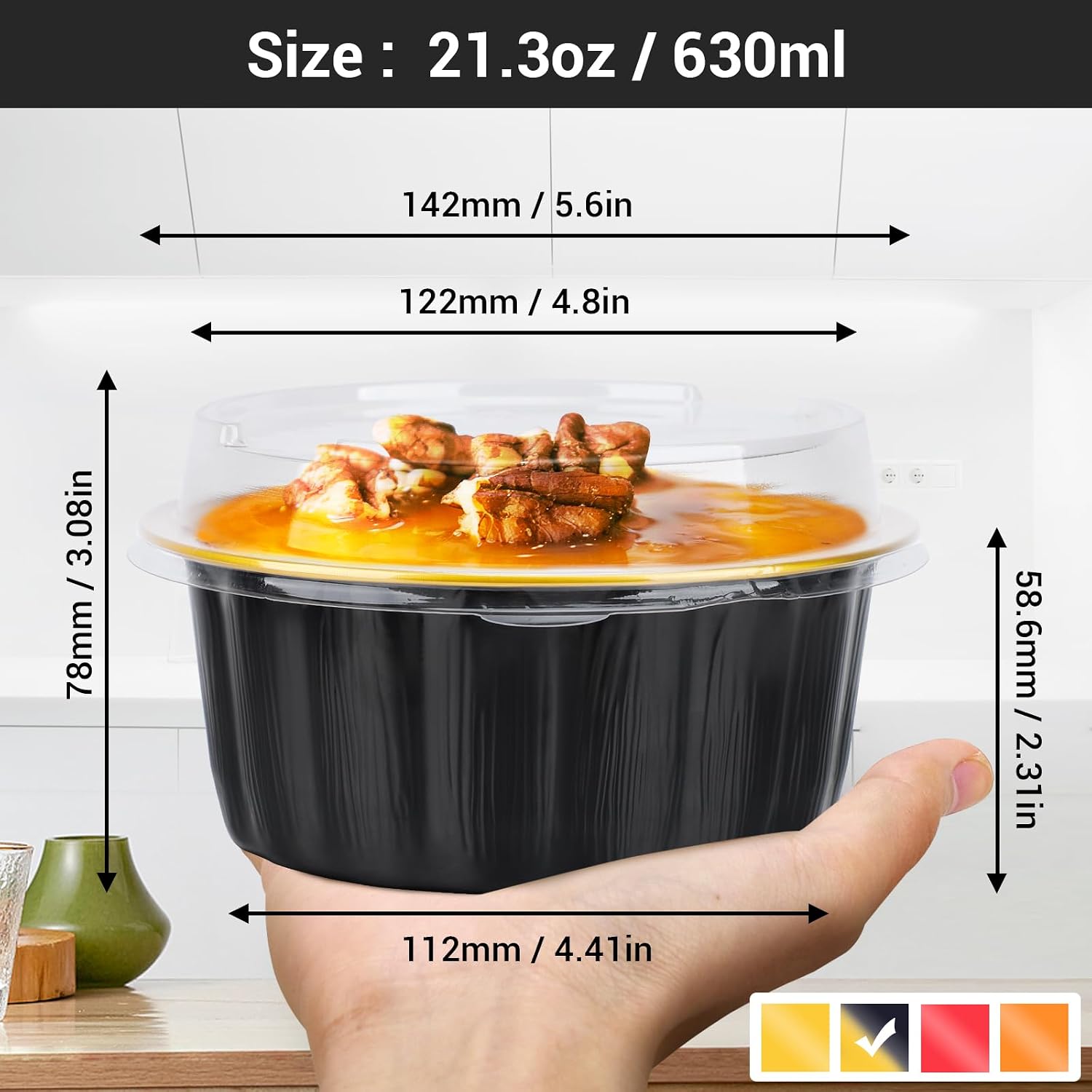 EUSOAR Disposable Ramekins with Lids, Black Gold 50pcs 21.3oz Aluminum Foil Baking Cups, Muffin Liners, Mini Cake Loaf Bread Containers for Party Favor Birthday