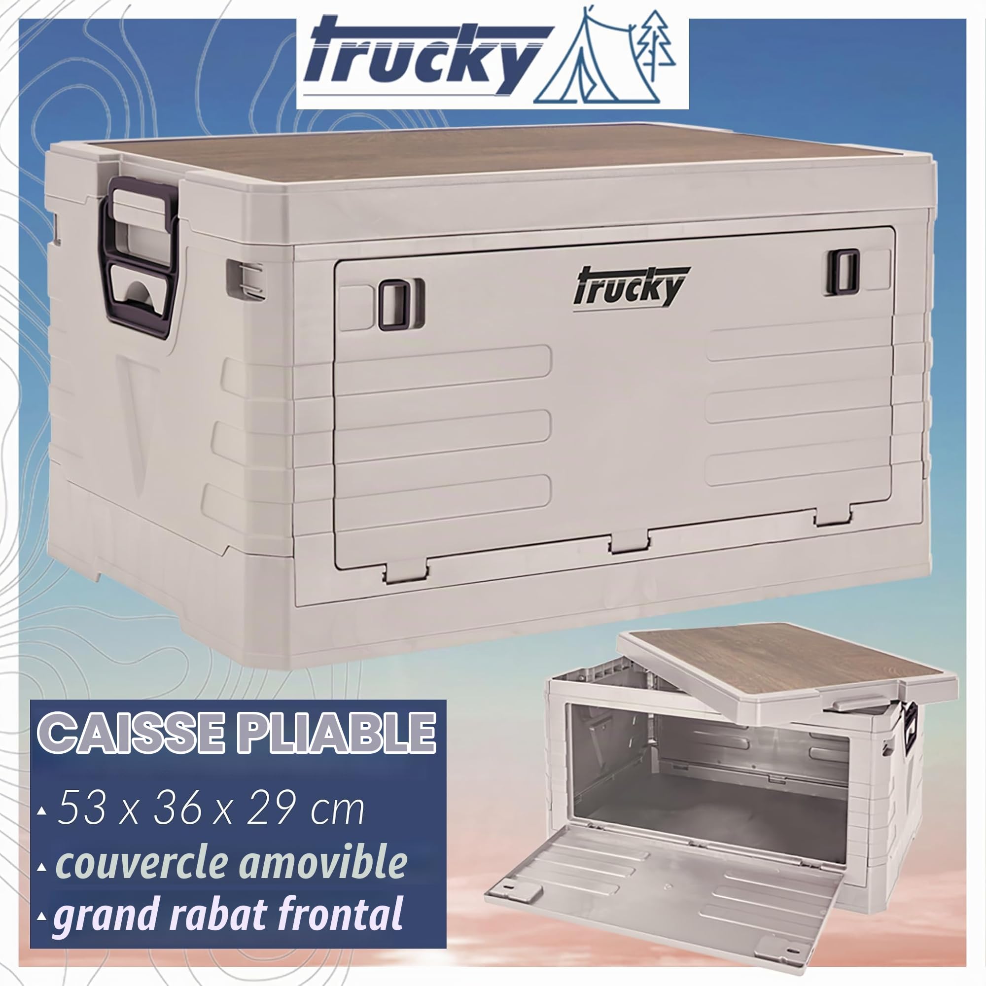 Trucky Coffret de Rangement Boîte Camping Caisse Pliante avec Couvercle