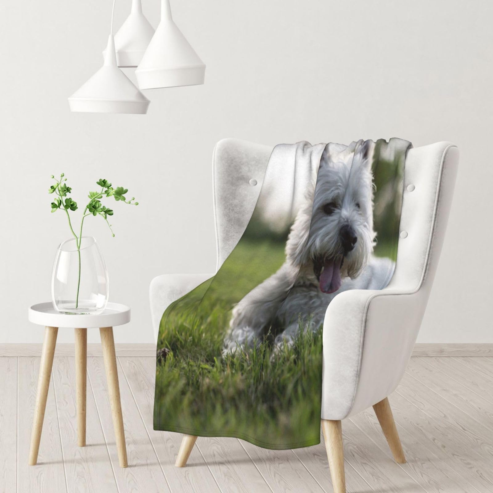 Yofien Black Westie Lawn West Highland White Terrier Dogsflannel Throw Fluffy Blanket For Couch, Soft Cozy Blankets