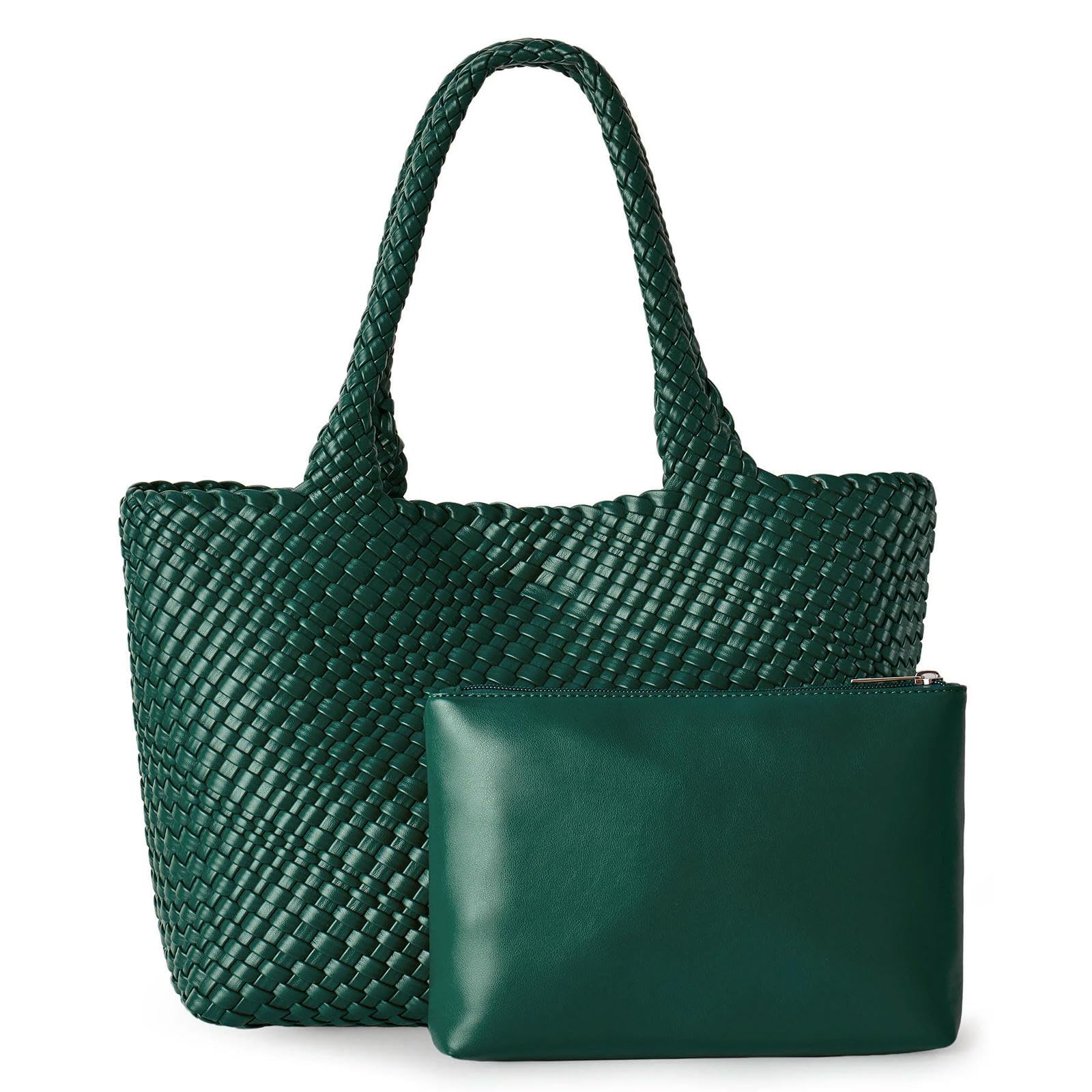 CHENSHI Borsa a Mano Donna in Tessuto Tracolla da con 1 Frizione Cerniera Intrecciata per Le Vacanze Spiaggia-Verde Oliva