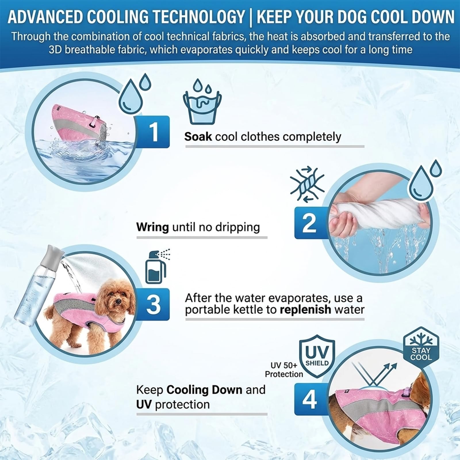Gilet de Refroidissement pour Chiens avec Protection Solaire, Anneaux en D pour Harnais, Fermeture Éclair Réglable - Veste Réfléchissante et Respirante pour Petits, Moyens et Grands Chiens (Rose, L)