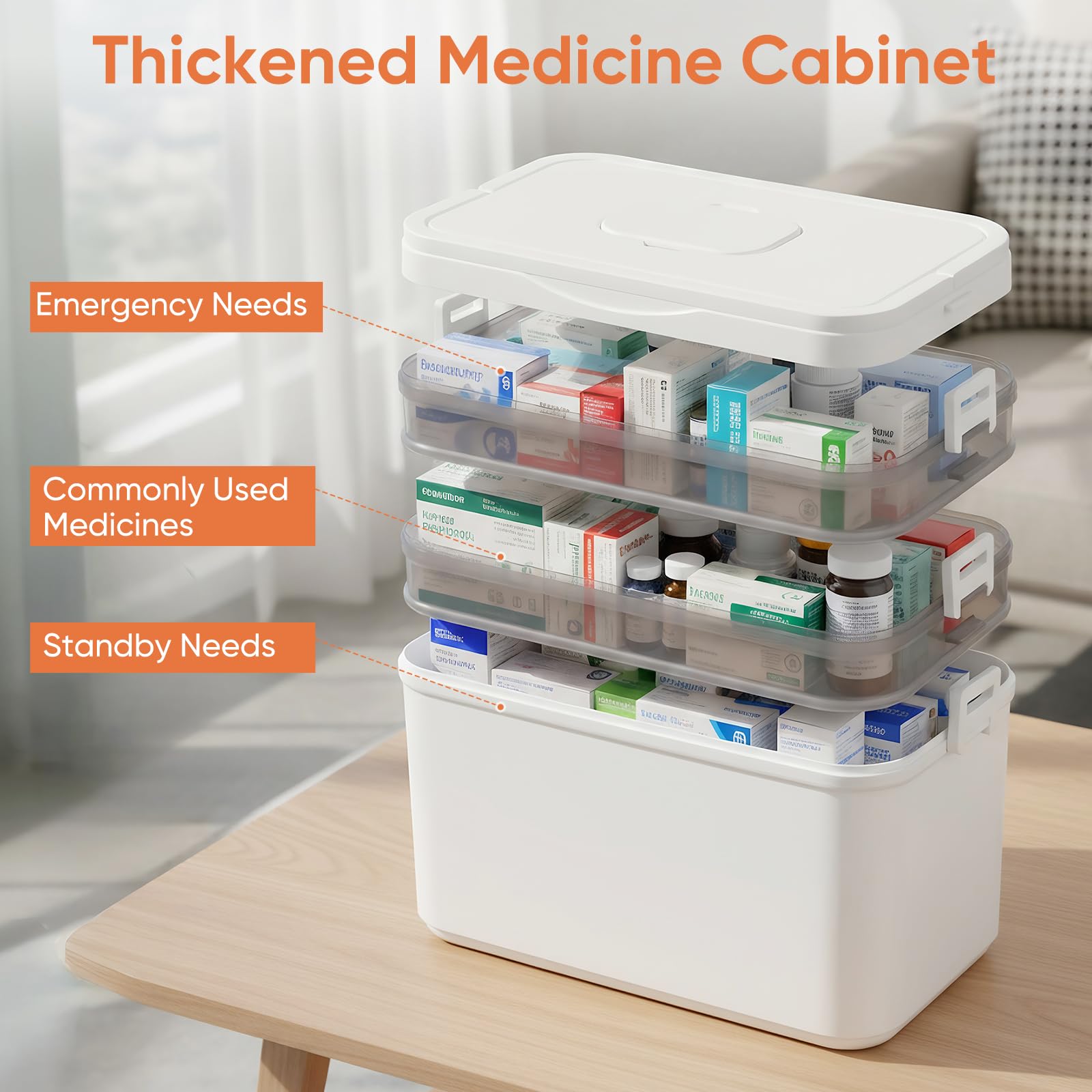 Medizinbox 3 Ebenen mit Mini Pillendose, Hausapotheke Medikamenten Aufbewahrung Kindersicher, Transparente Medikamenten Organizer Staubdicht Tragbar für Notfall & Familie, 30x16.5x27.5cm Weiß Küche, Haushalt & Wohnen