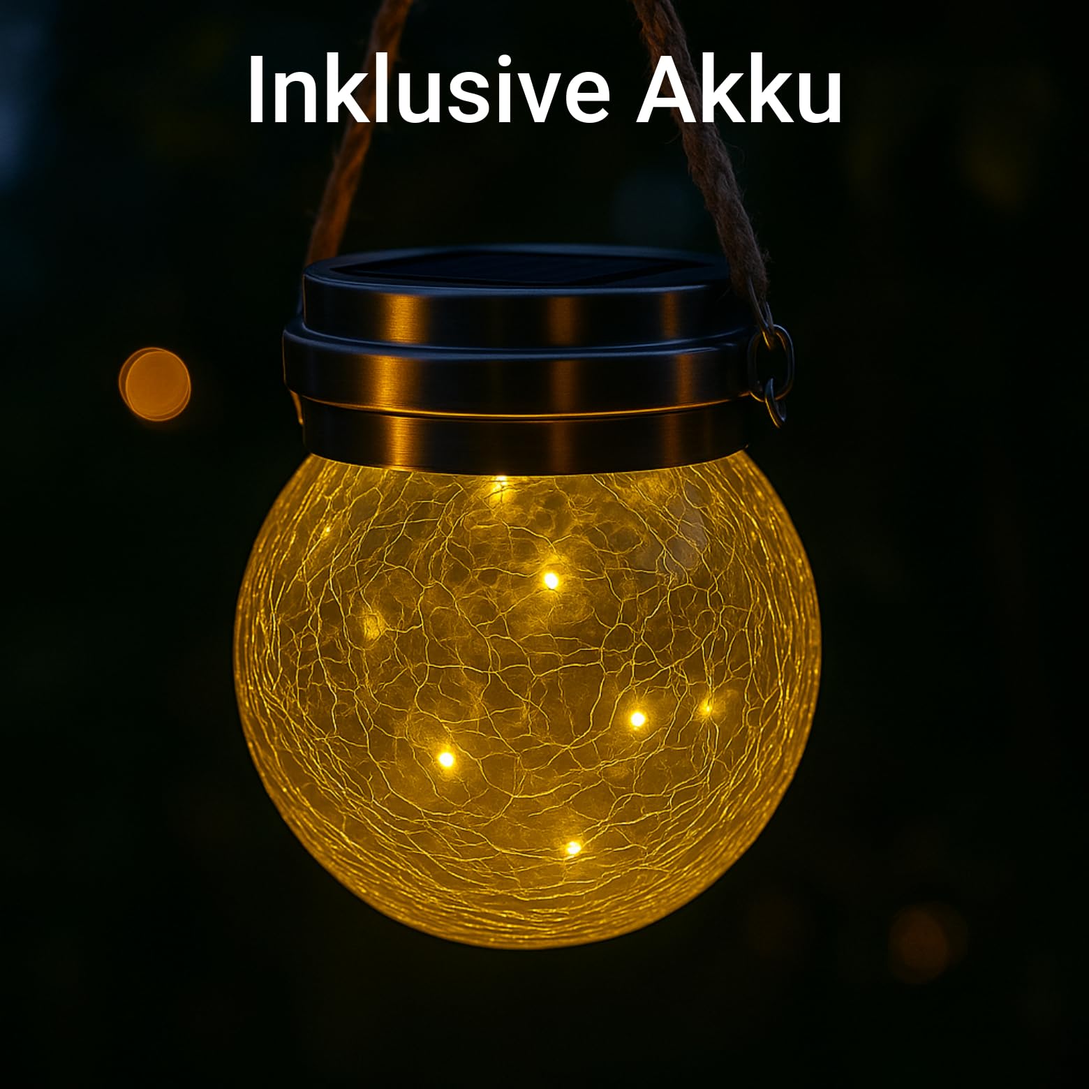Solarlampe Garten Kugel - 30 LED, Warmweiß, Wetterfest IP65, Mit Bruchglas-Optik & Automatischer Dämmerungsschalter