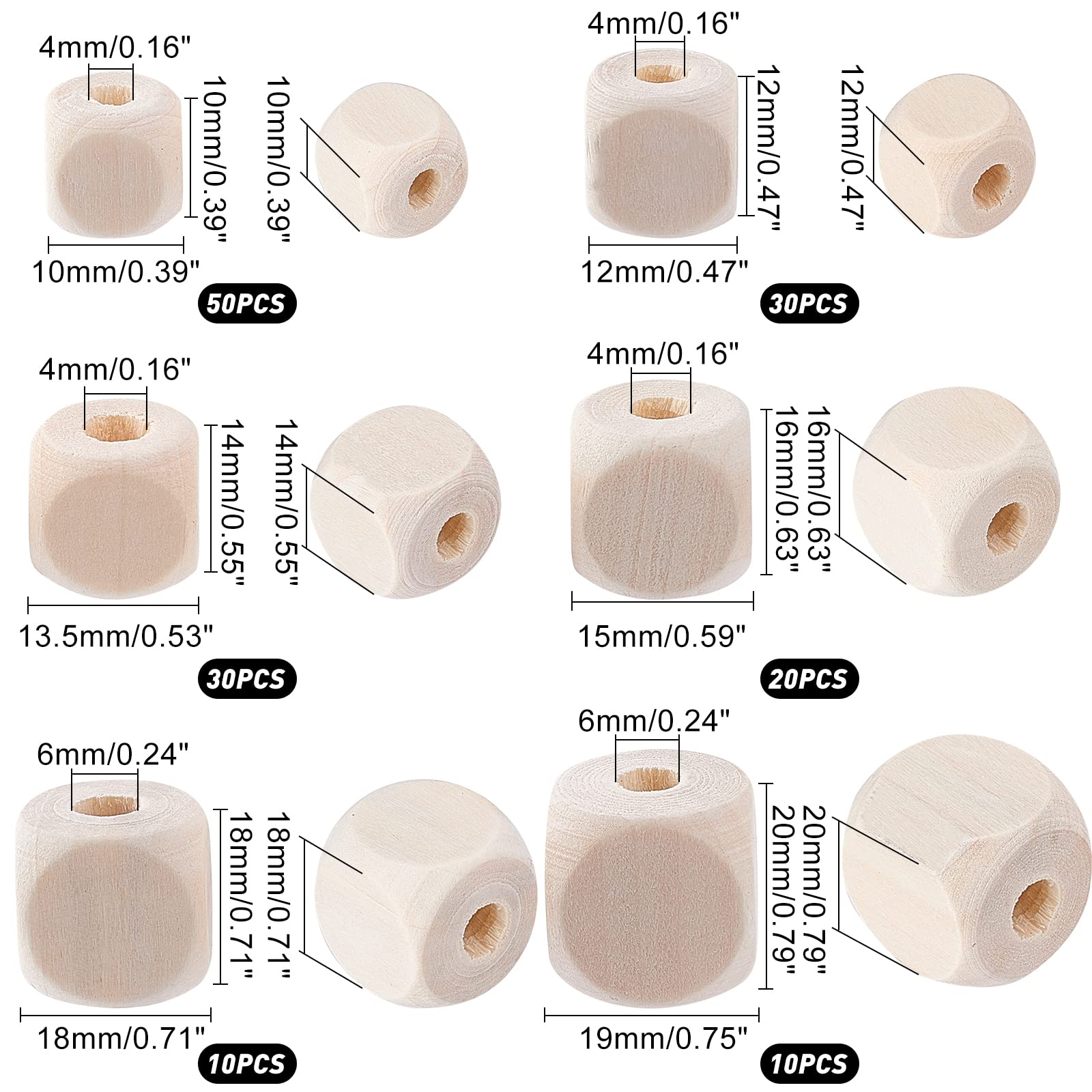 PandaHall 150 Perline In Legno Naturale Forme Miste Per Gioielli Fai Da Te - Foro Grande 2-7mm