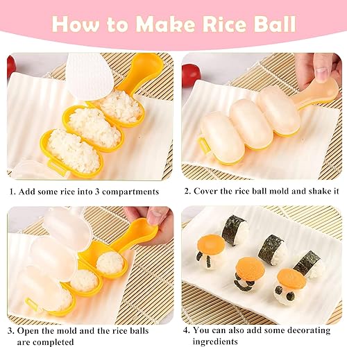 Miniatura 3 de Paquete de 7 moldes de onigiri, kit de molde de arroz para musubi, molde antiadherente para hacer Musubi, máquina de prensa de bolas de arroz,