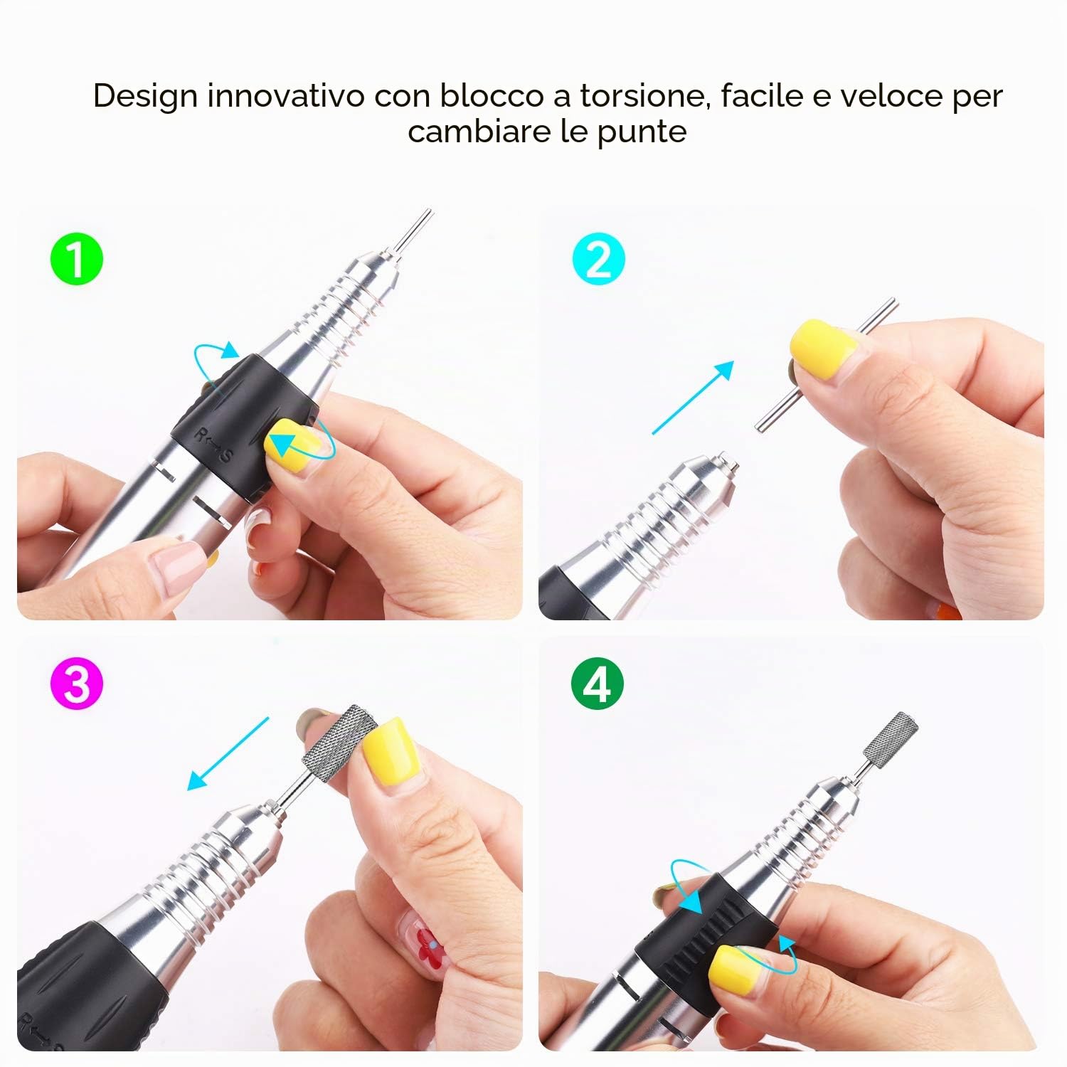 JSDA Fresa per Unghie Professionale con Carburo Punte Fresa Unghie, Potente Lima Unghie, 30000 RPM Velocità Regolabile, Elettrico Manicure Pedicure Set, Silenziosa e Priva di Vibrazioni