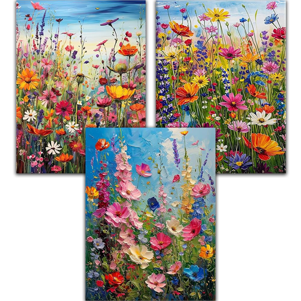 Jakener 3 Pack Diamond Art-Wildflowers-251222 3 Pack Diamond Art Kits Adults, 5D Wild Flowers Diamond Painting Kit For Adults, Fun Diy Full Round Drill Crystal Gem Art Craft, Adults Paint By Diamonds Dots Home Wall Decor 12X16 Inch