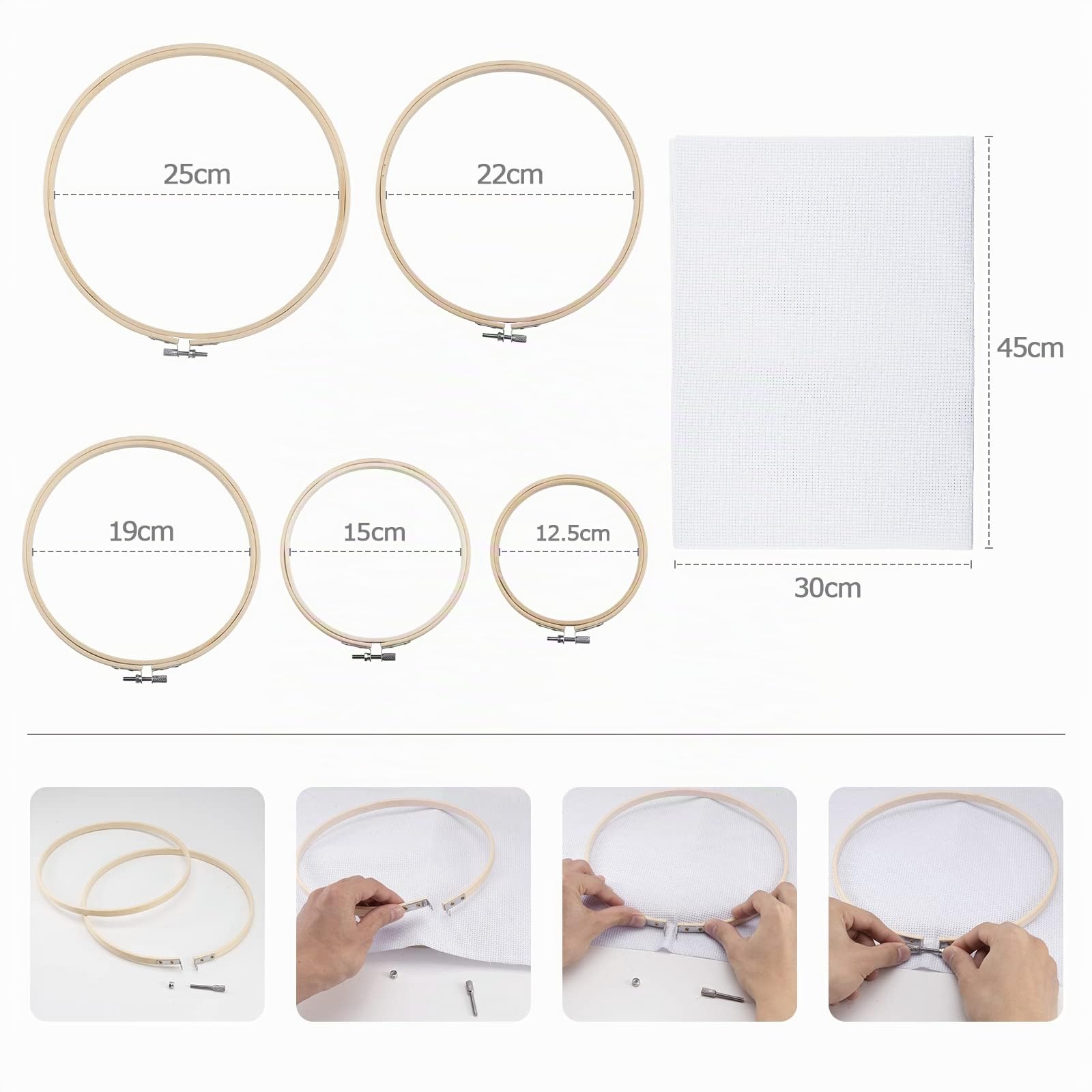 Noa Home Deco Kit Ricamo Kit Ricamo Principianti con 100 Fili Colorati 5 Pezzi di Cerchi di Bambù 3 Pezzi di Tessuto per Adulti Bambini Principianti