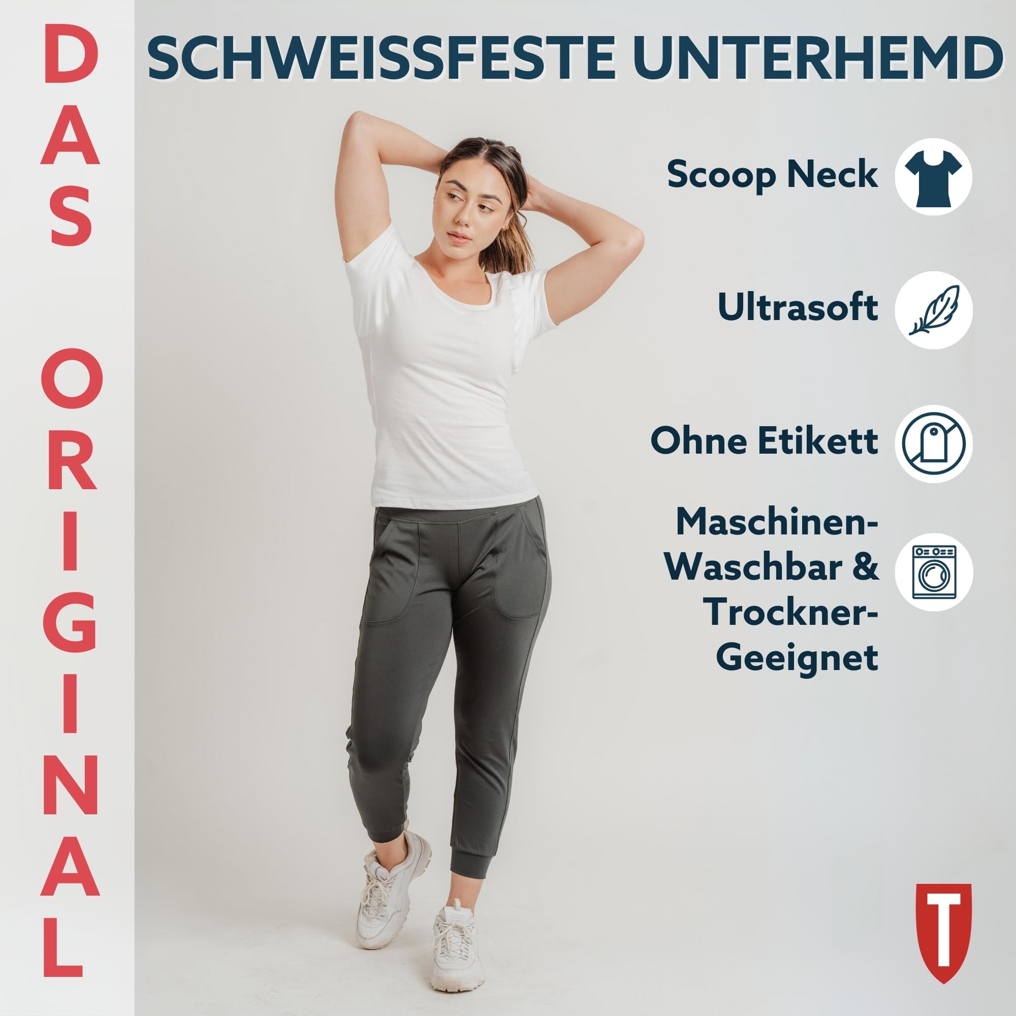 The Thompson Tee Anti-Schweiß Kurzarm-Unterhemd mit Achselschweiß-Polstern - Enge Passform