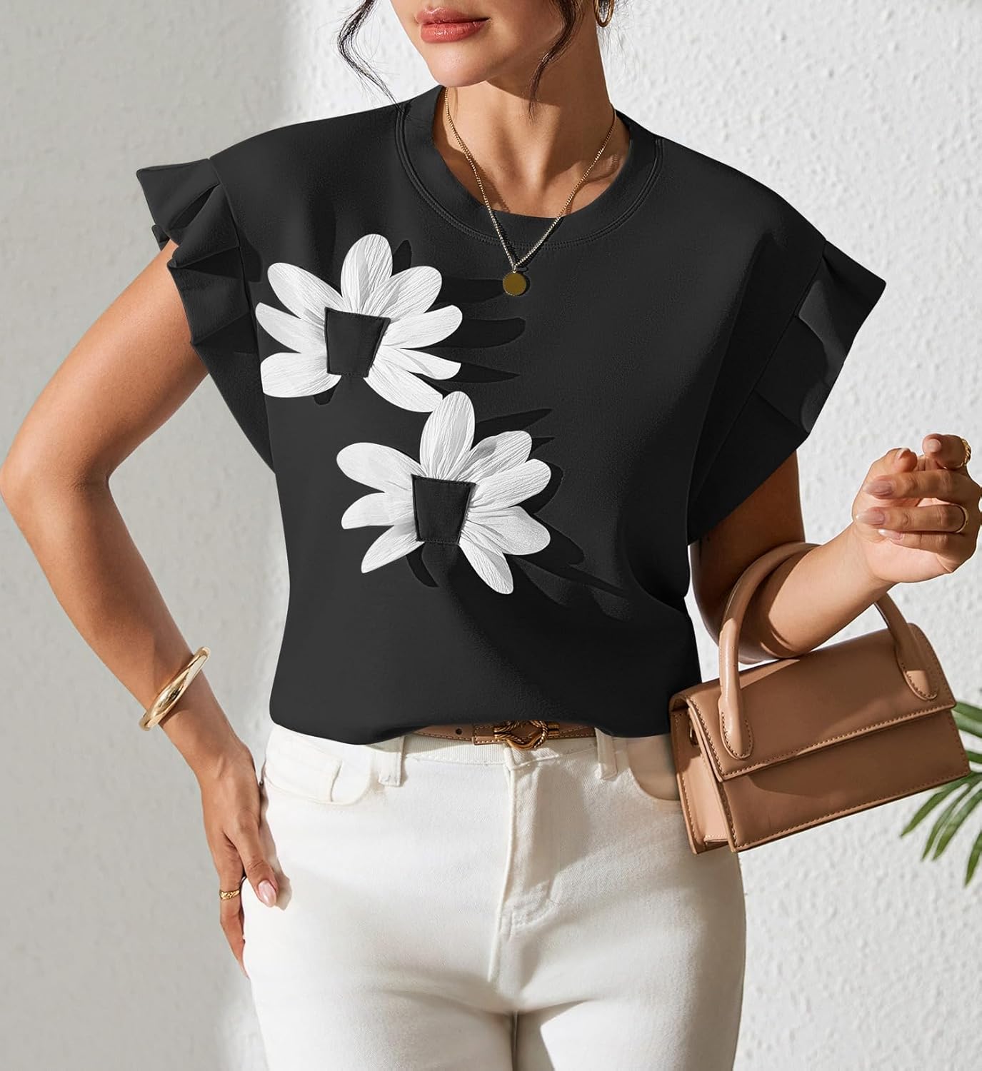 Pink Queen Womens Summer Tops 2026 Fashion Floral T Shirts Ruffle Cap Sleeve Casual Blouses - Image 5