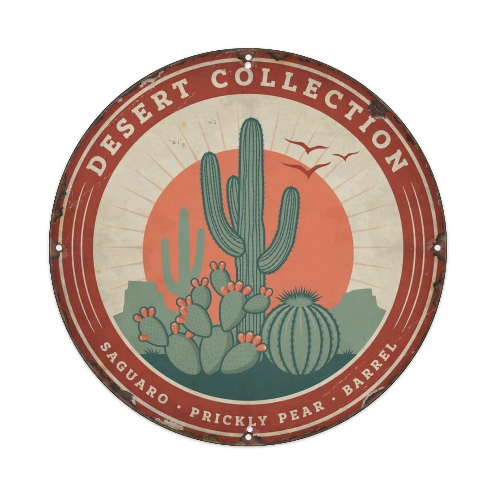Southwest Round Plant Sign Metal Tin Sign Plaque